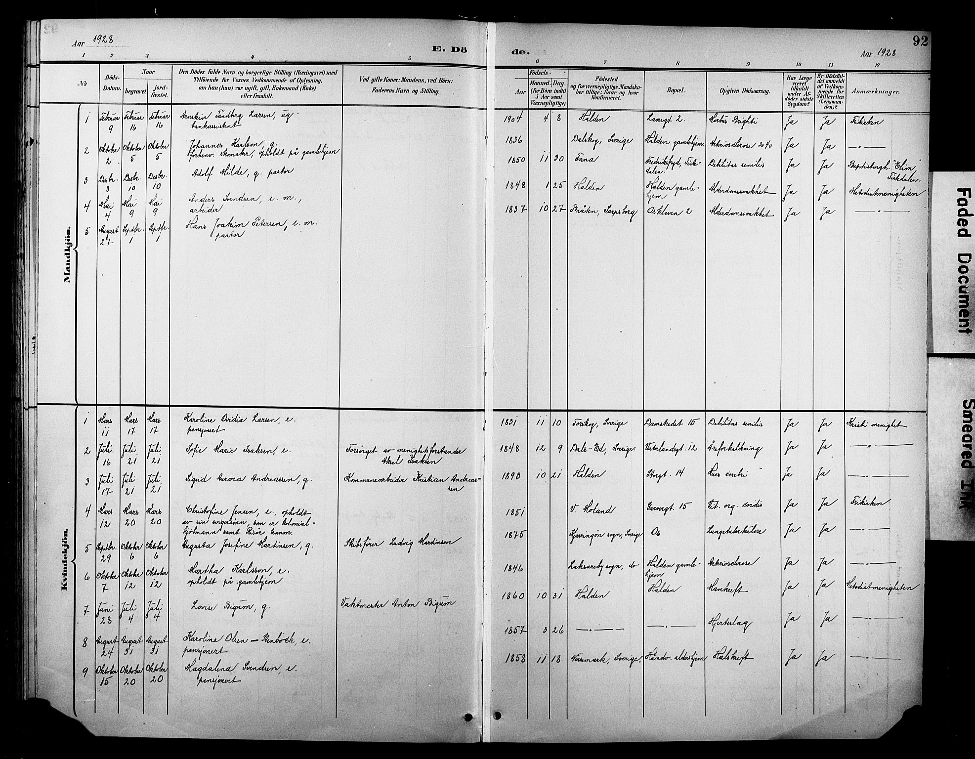 Halden prestekontor Kirkebøker, SAO/A-10909/F/Fb/L0001: Parish register (official) no. II 1, 1892-1932, p. 92