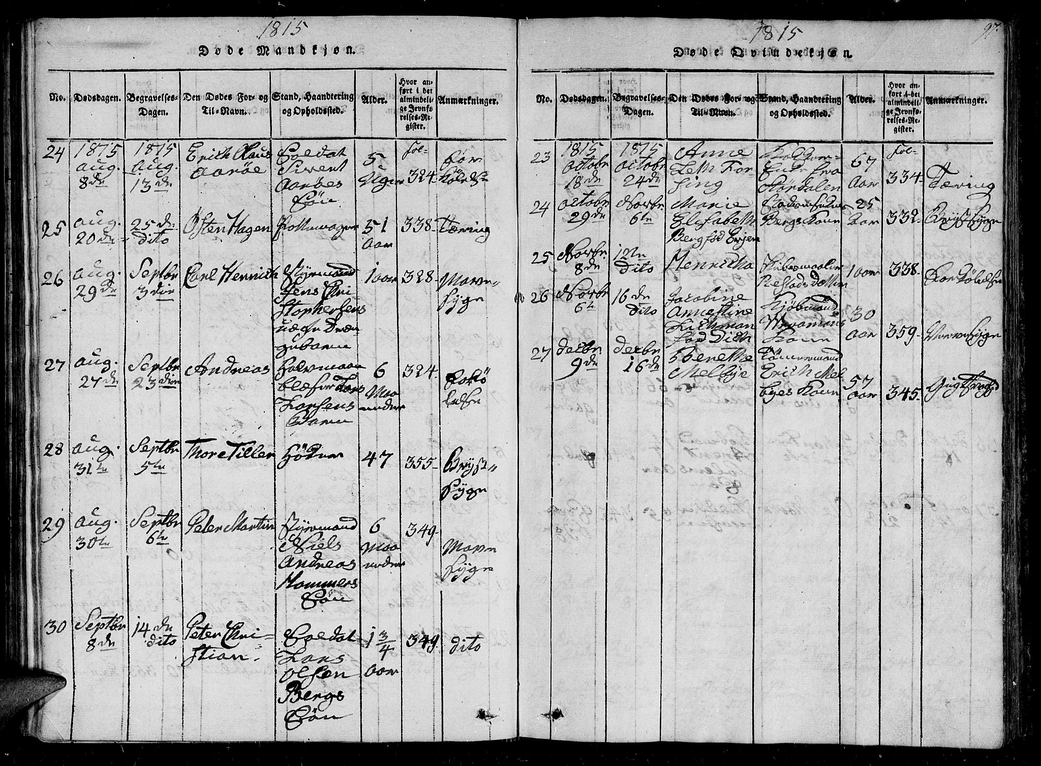 Ministerialprotokoller, klokkerbøker og fødselsregistre - Sør-Trøndelag, SAT/A-1456/602/L0107: Parish register (official) no. 602A05, 1815-1821, p. 97