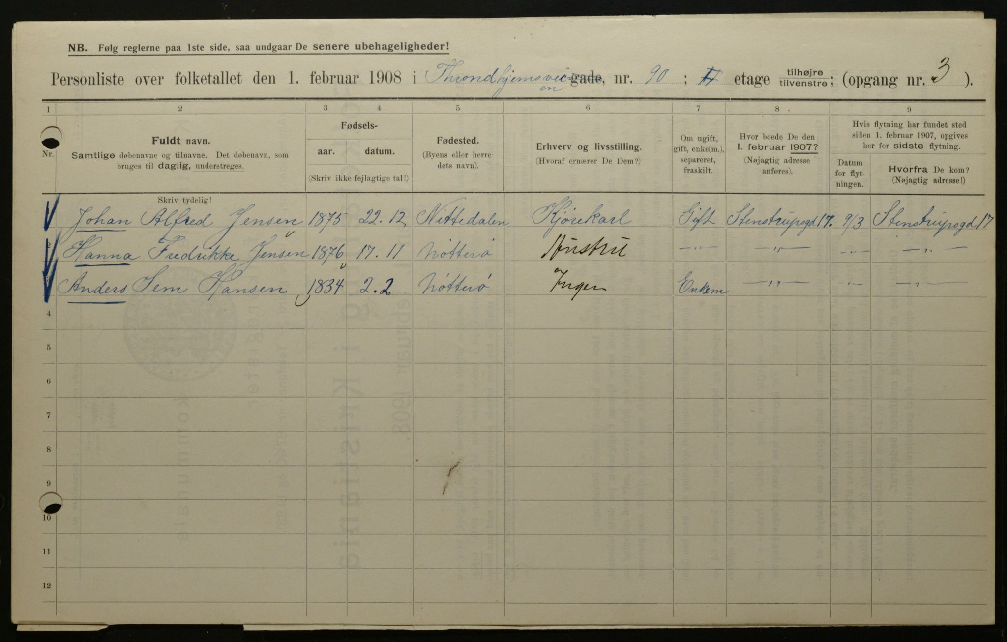 OBA, Municipal Census 1908 for Kristiania, 1908, p. 105472