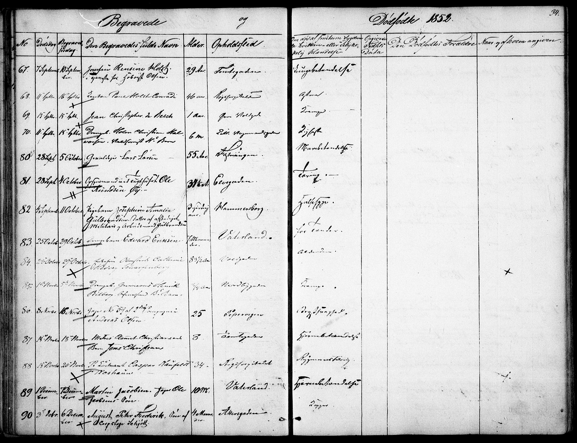 Garnisonsmenigheten Kirkebøker, AV/SAO-A-10846/F/Fa/L0009: Parish register (official) no. 9, 1842-1859, p. 34