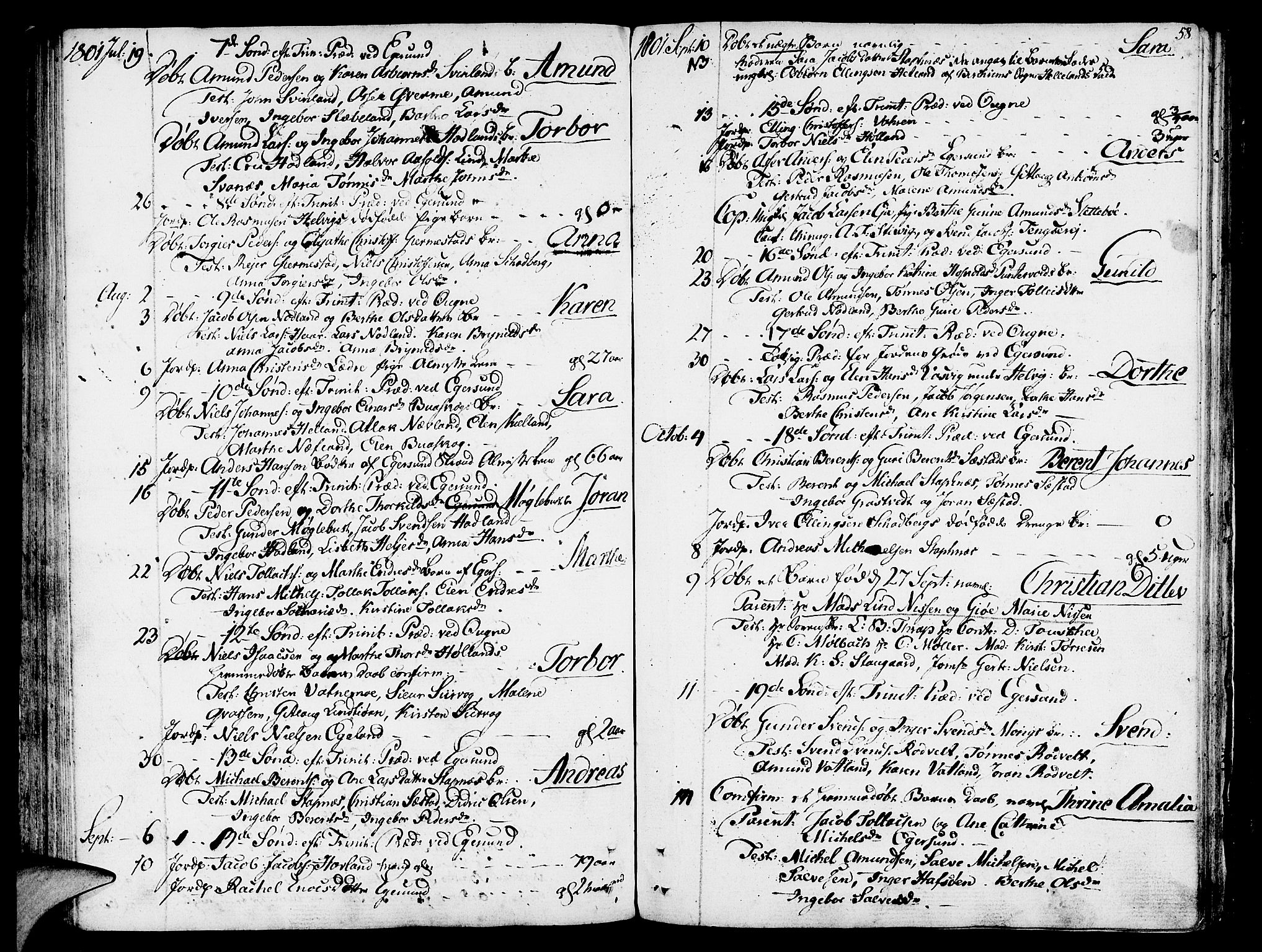Eigersund sokneprestkontor, AV/SAST-A-101807/001/30/30BA/L0005: Parish register (official) no. A 5 /1, 1790-1808, p. 58