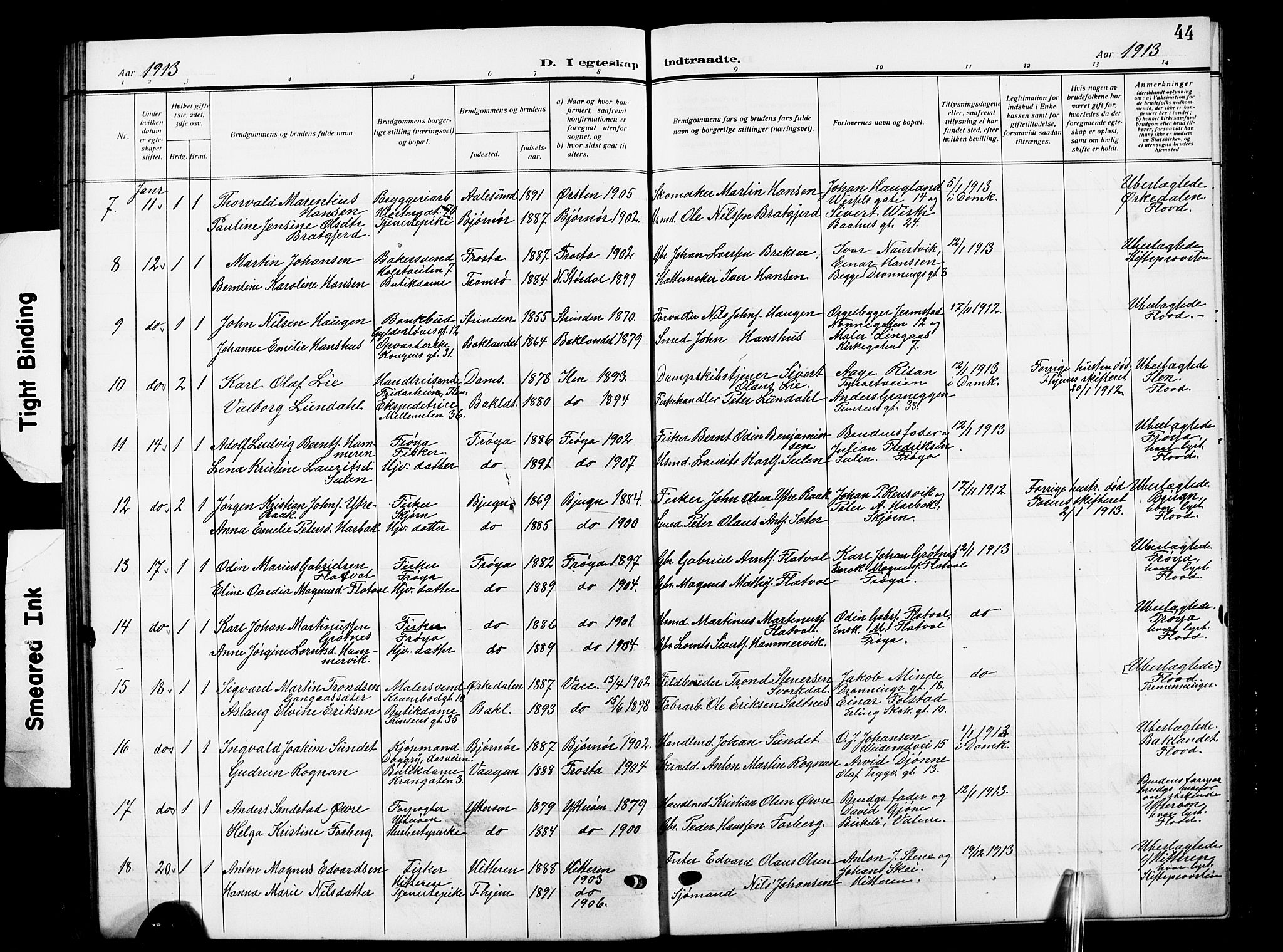 Ministerialprotokoller, klokkerbøker og fødselsregistre - Sør-Trøndelag, SAT/A-1456/601/L0097: Parish register (copy) no. 601C15, 1911-1921, p. 44