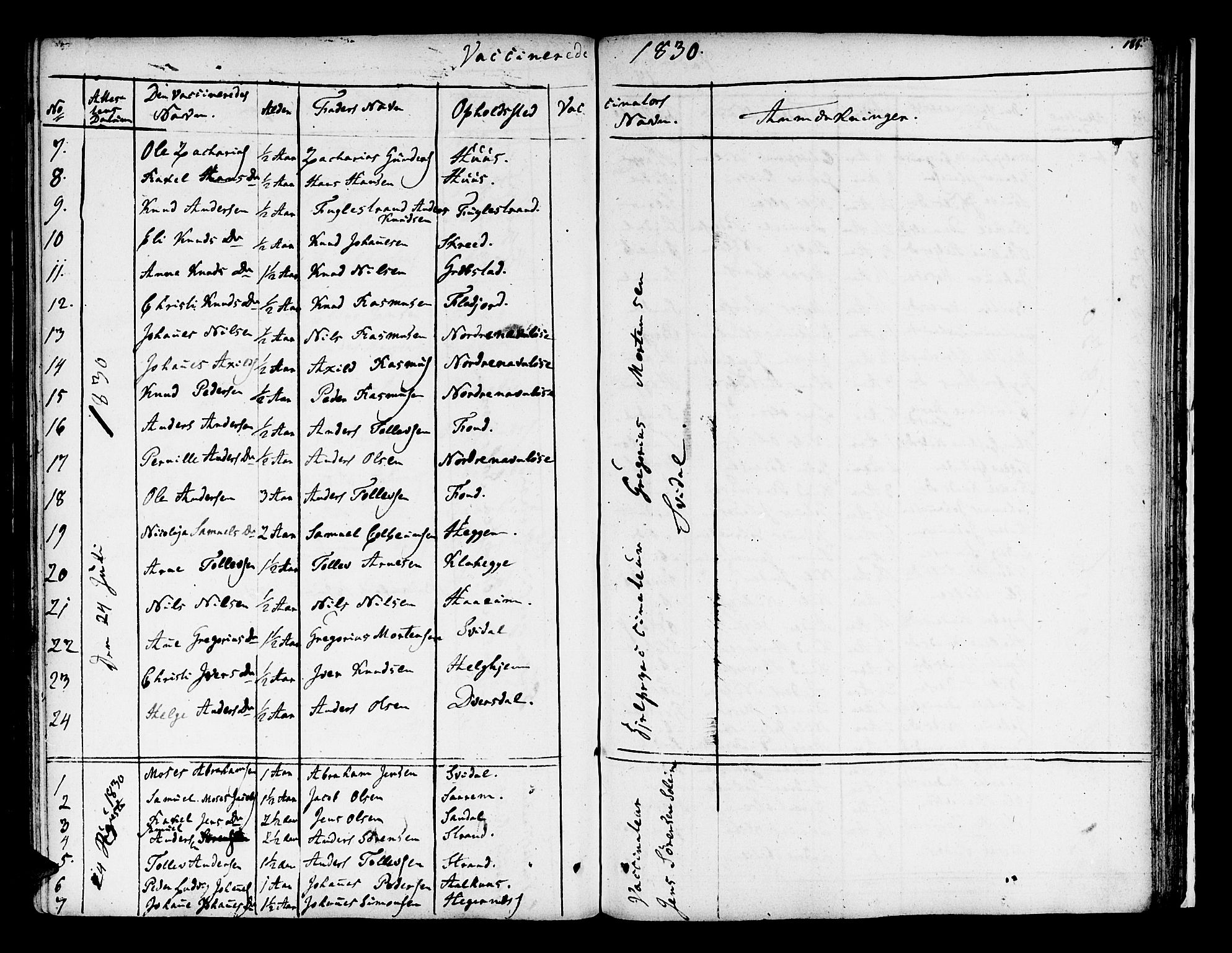 Jølster sokneprestembete, AV/SAB-A-80701/H/Haa/Haaa/L0008: Parish register (official) no. A 8, 1821-1833, p. 186