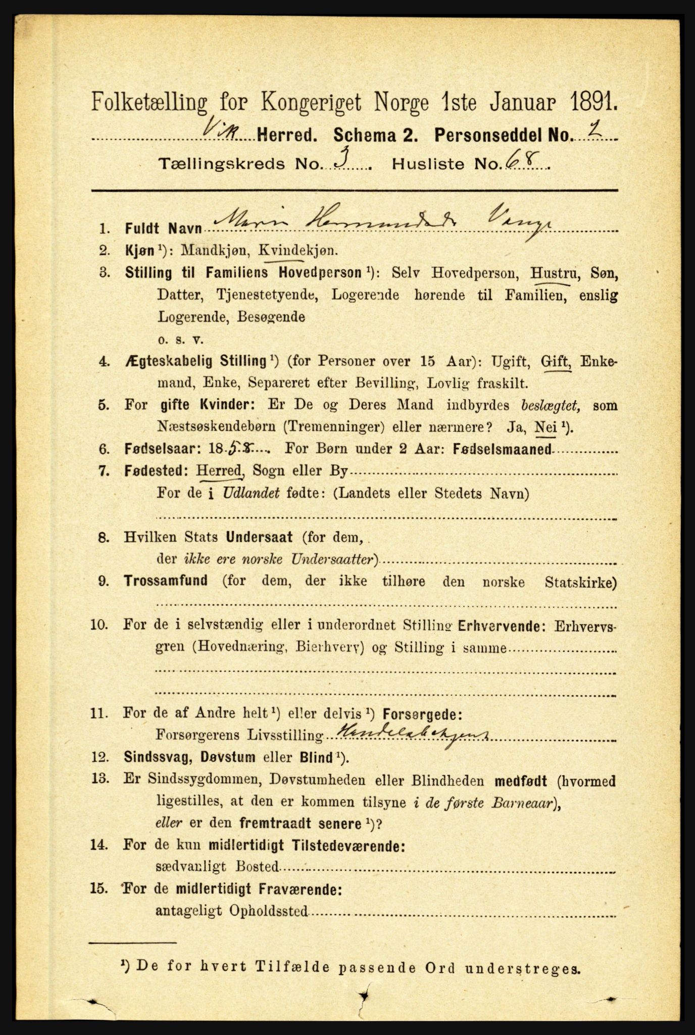 RA, 1891 census for 1417 Vik, 1891, p. 1675