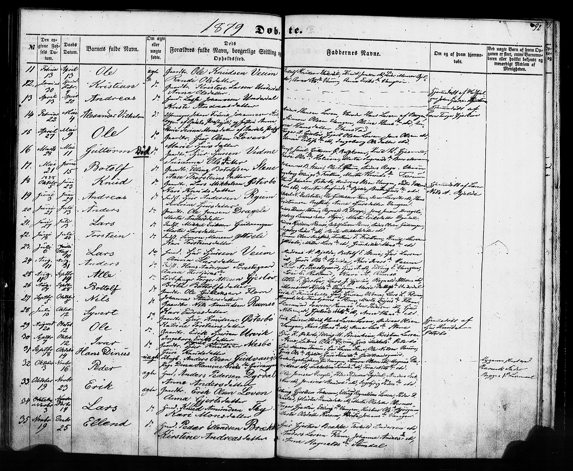 Aurland sokneprestembete, AV/SAB-A-99937/H/Ha/Haa/L0008: Parish register (official) no. A 8, 1853-1879, p. 92