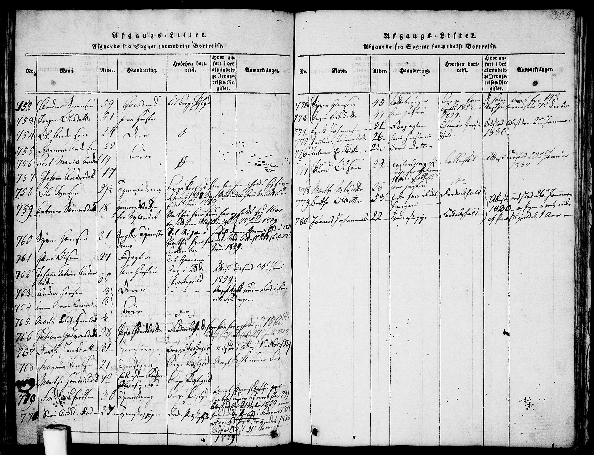 Skjeberg prestekontor Kirkebøker, SAO/A-10923/F/Fa/L0004: Parish register (official) no. I 4, 1815-1830, p. 305