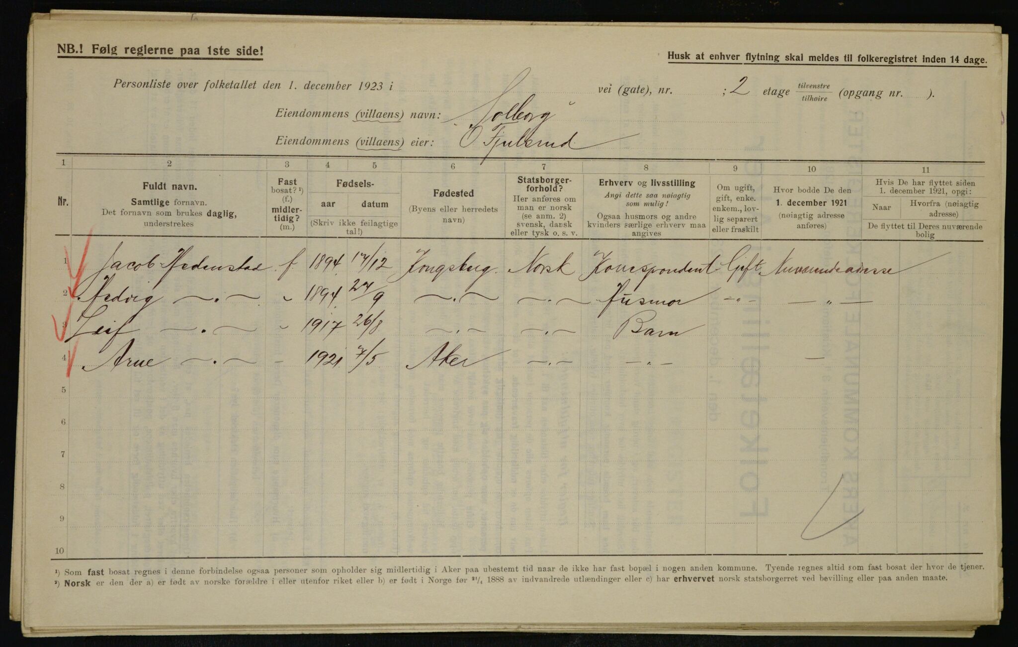 , Municipal Census 1923 for Aker, 1923, p. 36535