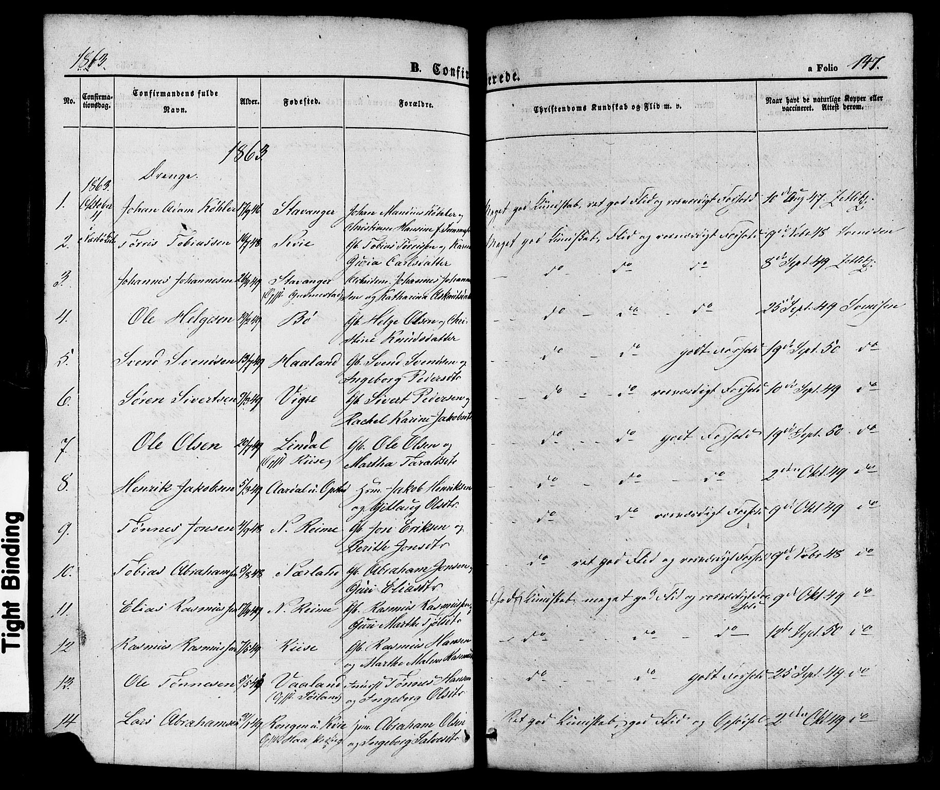 Hå sokneprestkontor, AV/SAST-A-101801/001/30BA/L0008: Parish register (official) no. A 7, 1853-1878, p. 147