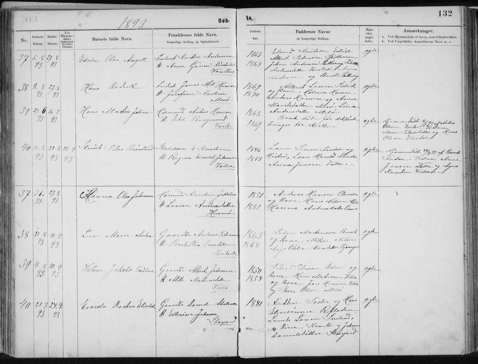 Ministerialprotokoller, klokkerbøker og fødselsregistre - Nordland, SAT/A-1459/843/L0636: Parish register (copy) no. 843C05, 1884-1909, p. 132
