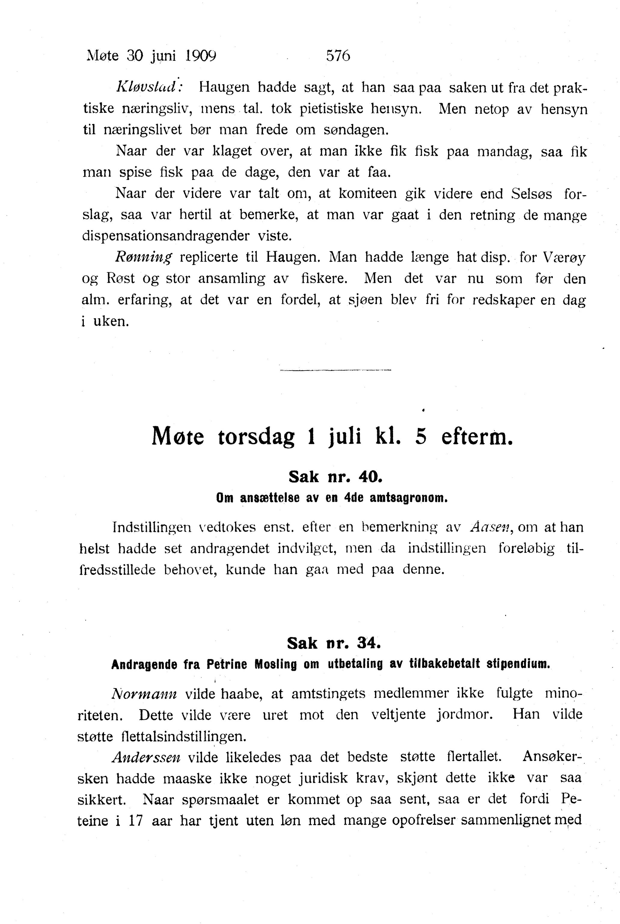 Nordland Fylkeskommune. Fylkestinget, AIN/NFK-17/176/A/Ac/L0032: Fylkestingsforhandlinger 1909, 1909, p. 576