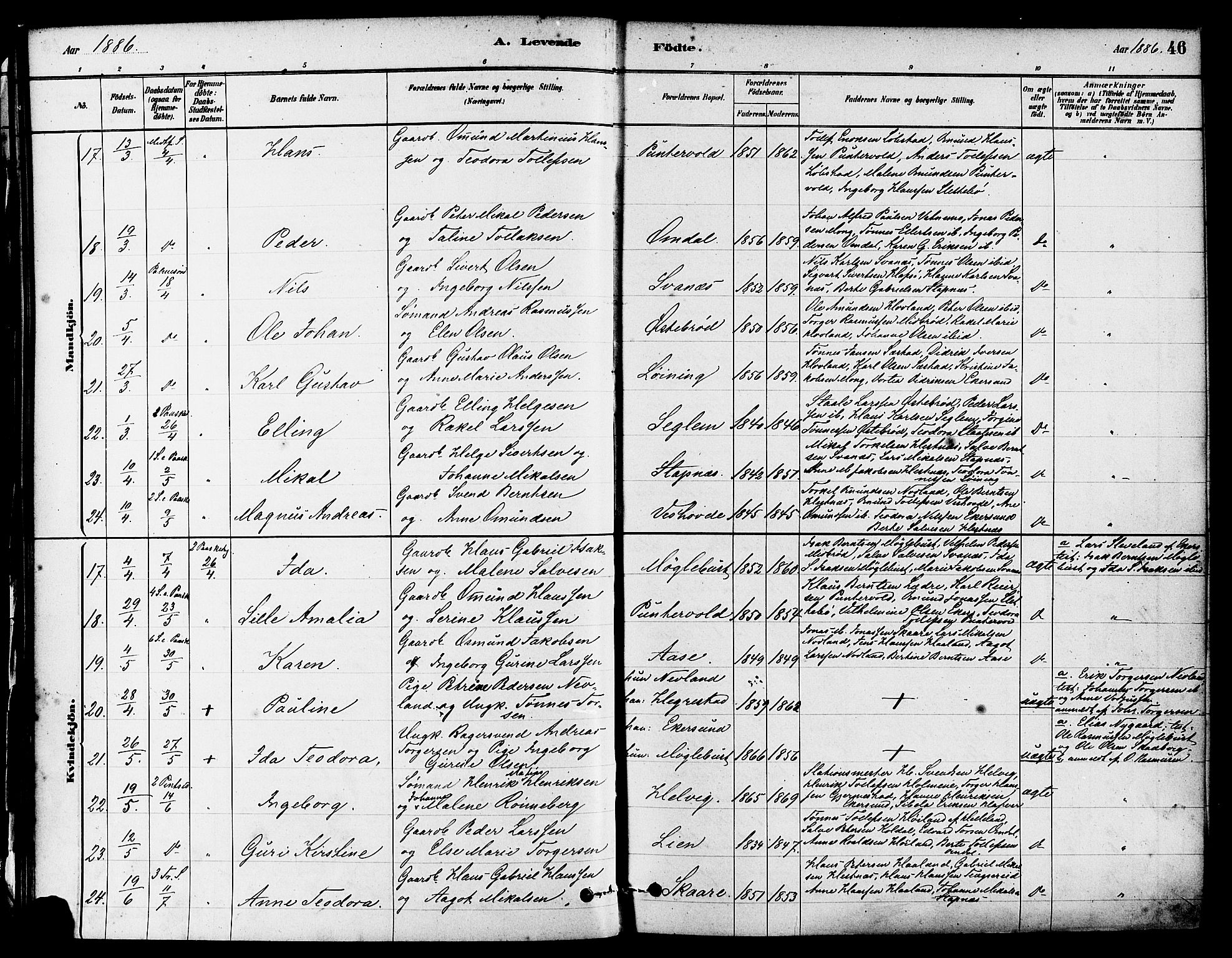 Eigersund sokneprestkontor, AV/SAST-A-101807/001/30/30BA/L0017: Parish register (official) no. A 14, 1879-1892, p. 46