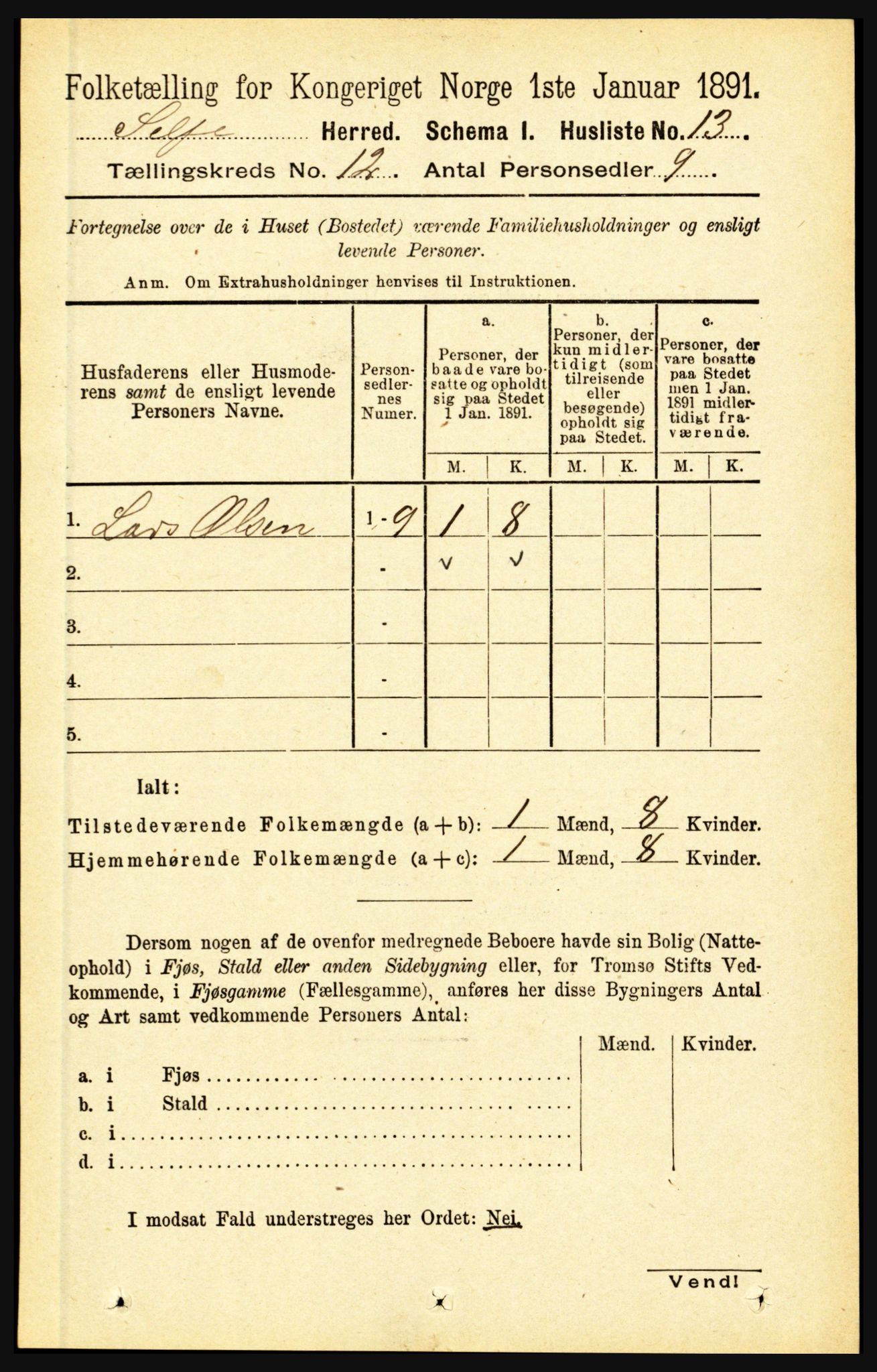 RA, 1891 census for 1441 Selje, 1891, p. 3636