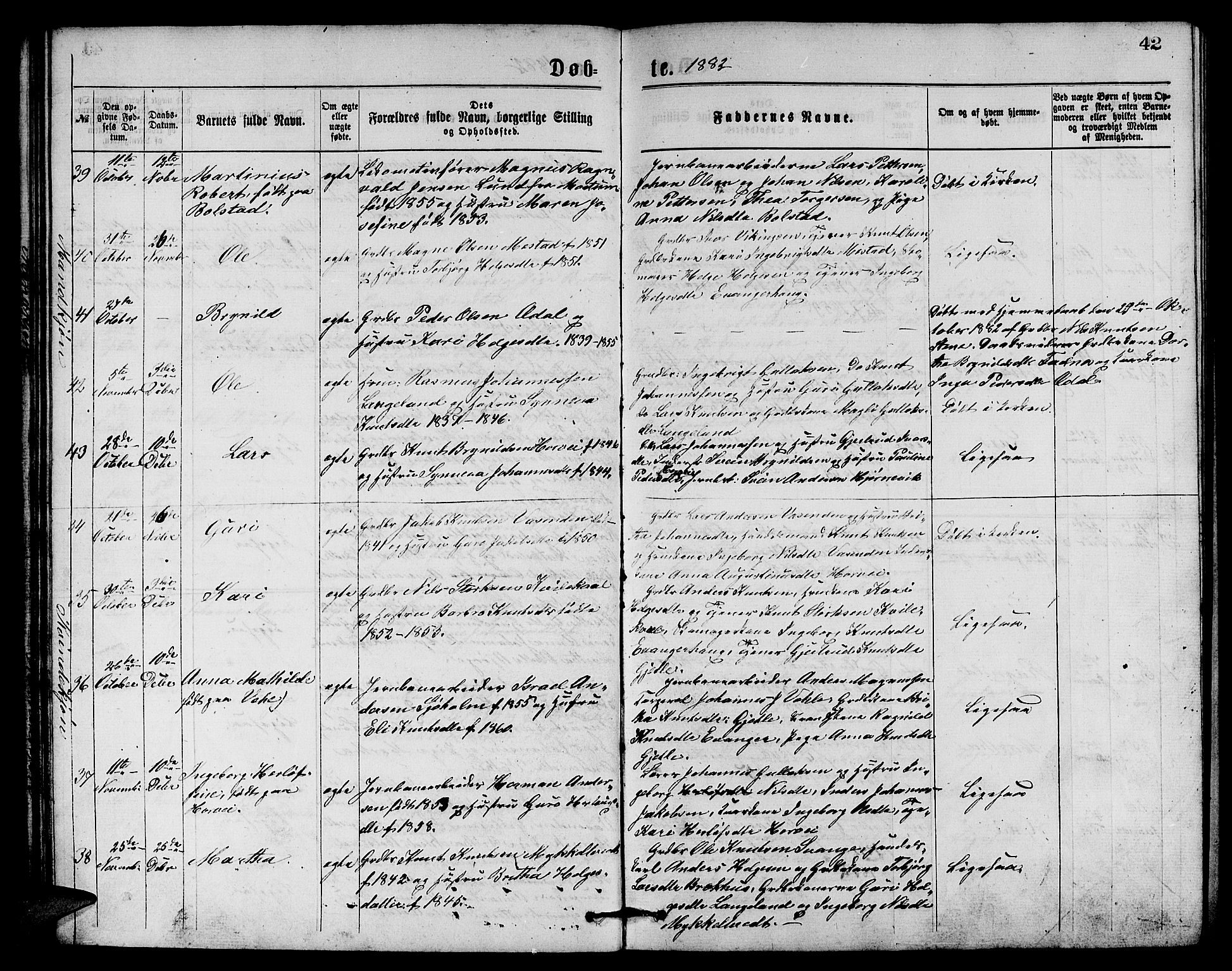 Evanger sokneprestembete, SAB/A-99924: Parish register (copy) no. A 3, 1875-1887, p. 42