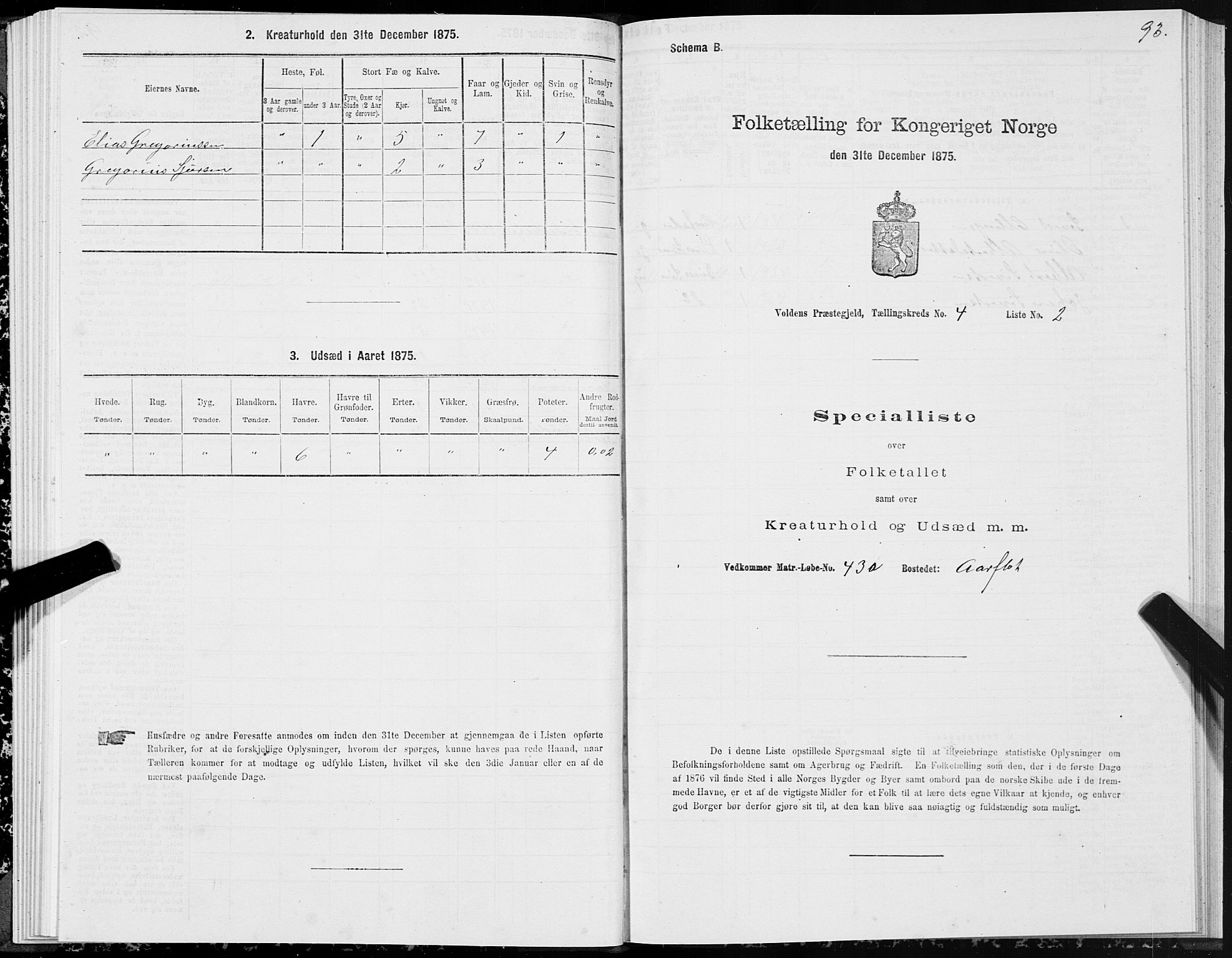 SAT, 1875 census for 1519P Volda, 1875, p. 3093