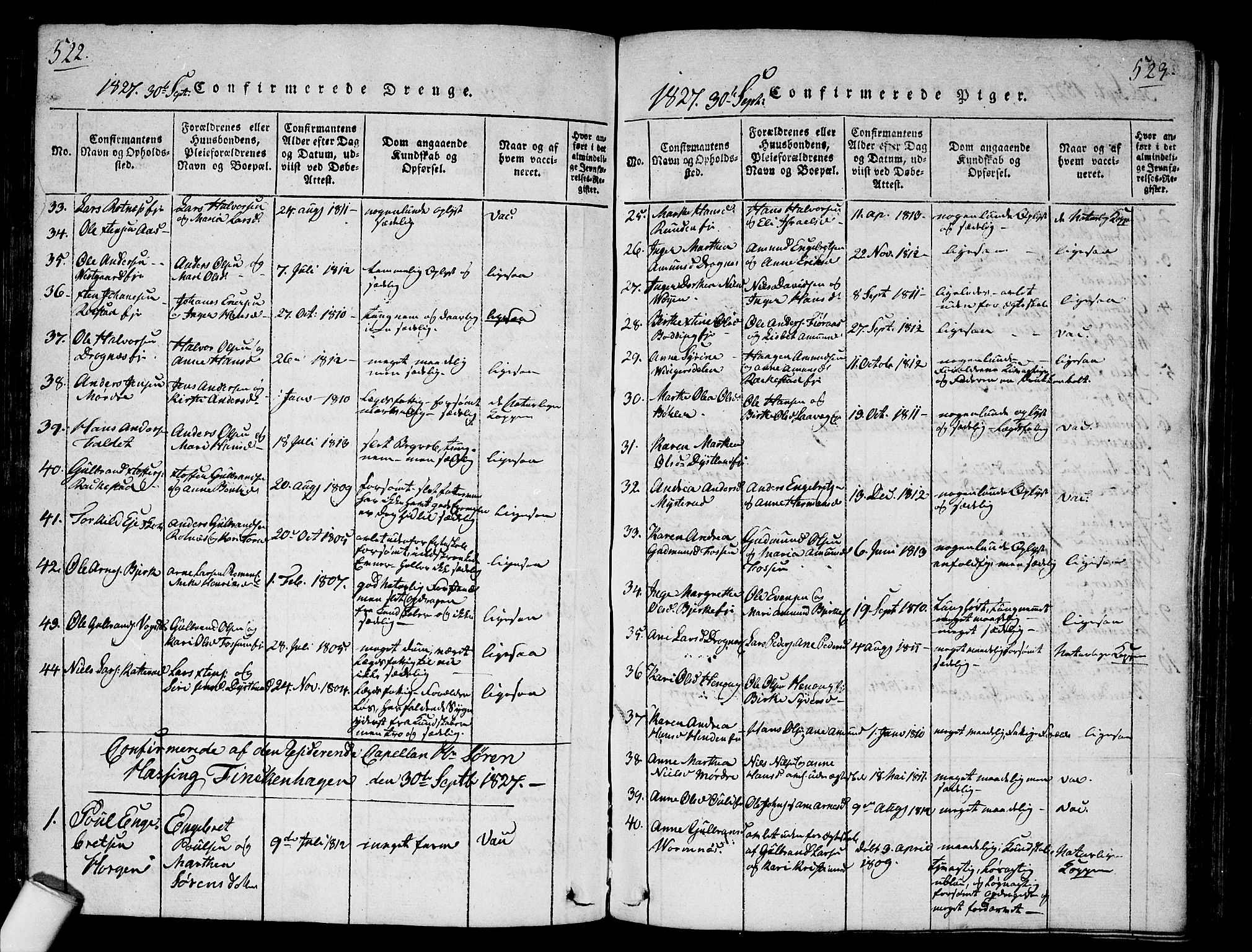 Nes prestekontor Kirkebøker, AV/SAO-A-10410/G/Ga/L0001: Parish register (copy) no. I 1, 1815-1835, p. 522-523