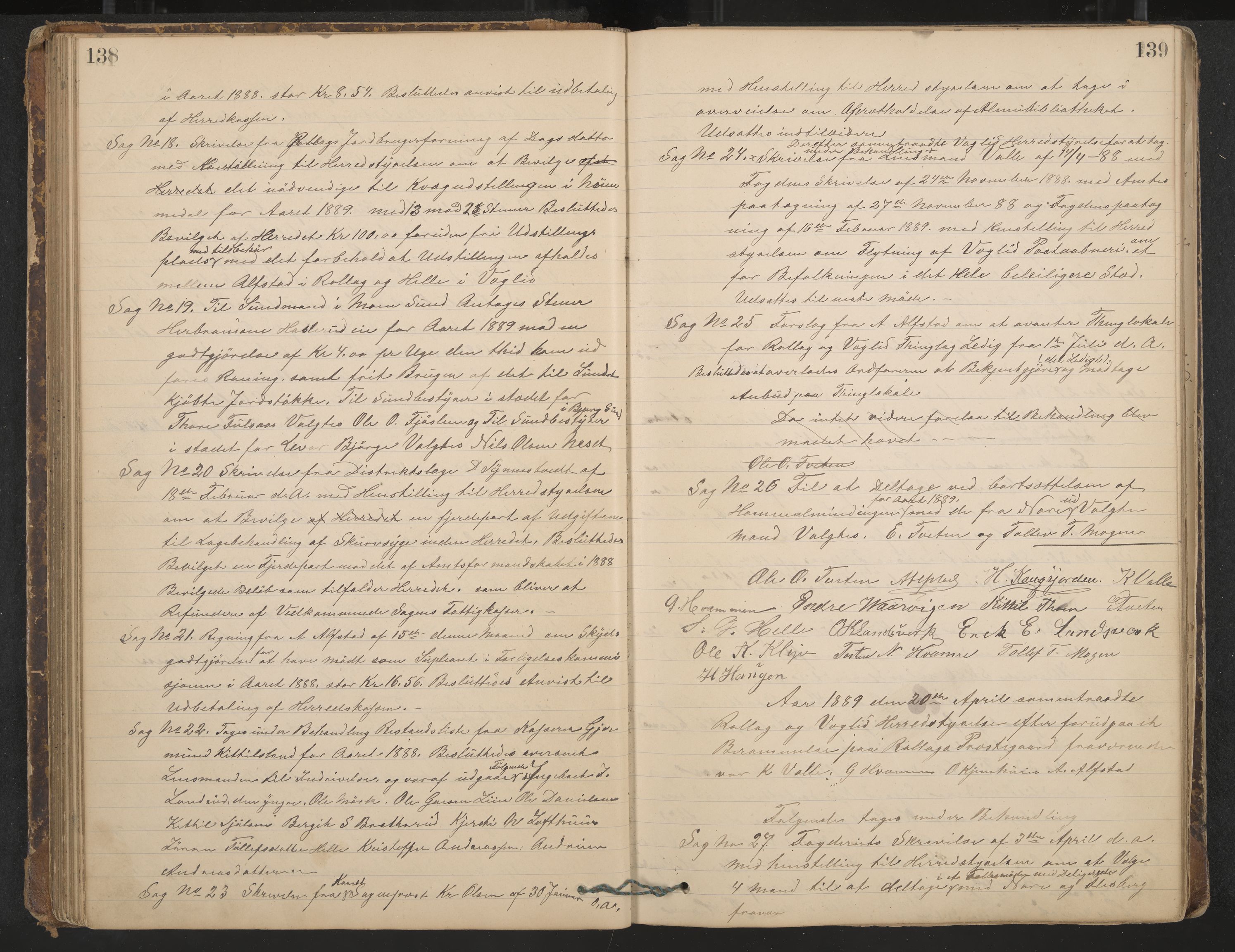 Rollag formannskap og sentraladministrasjon, IKAK/0632021-2/A/Aa/L0003: Møtebok, 1884-1897, p. 138-139