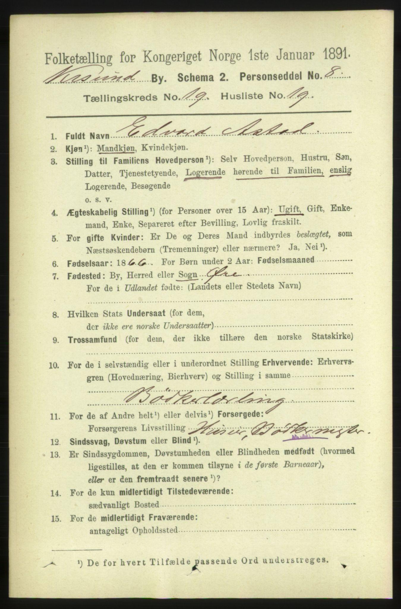 RA, 1891 census for 1503 Kristiansund, 1891, p. 12631