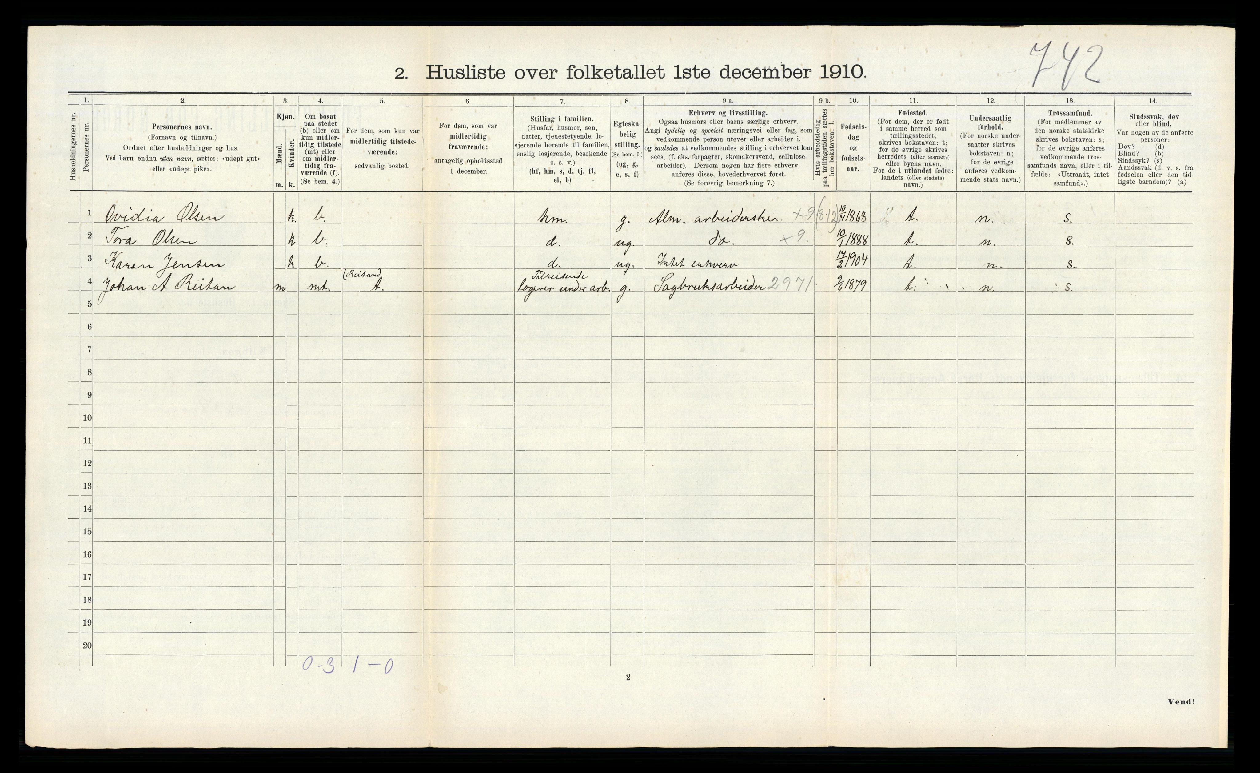 RA, 1910 census for Klinga, 1910, p. 322