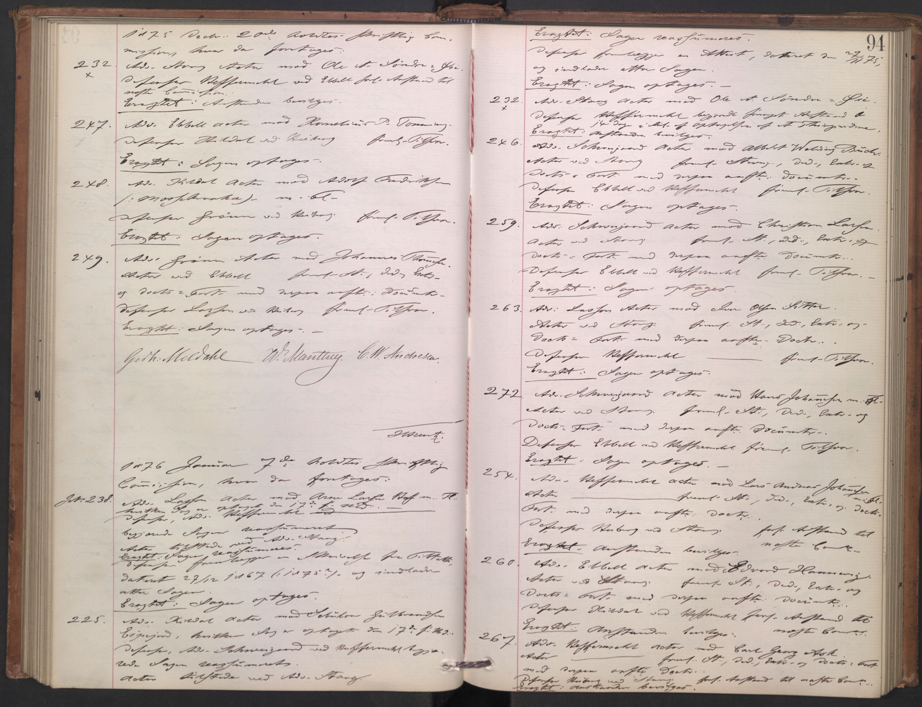 Høyesterett, AV/RA-S-1002/E/Ef/L0013: Protokoll over saker som gikk til skriftlig behandling, 1873-1879, p. 93b-94a