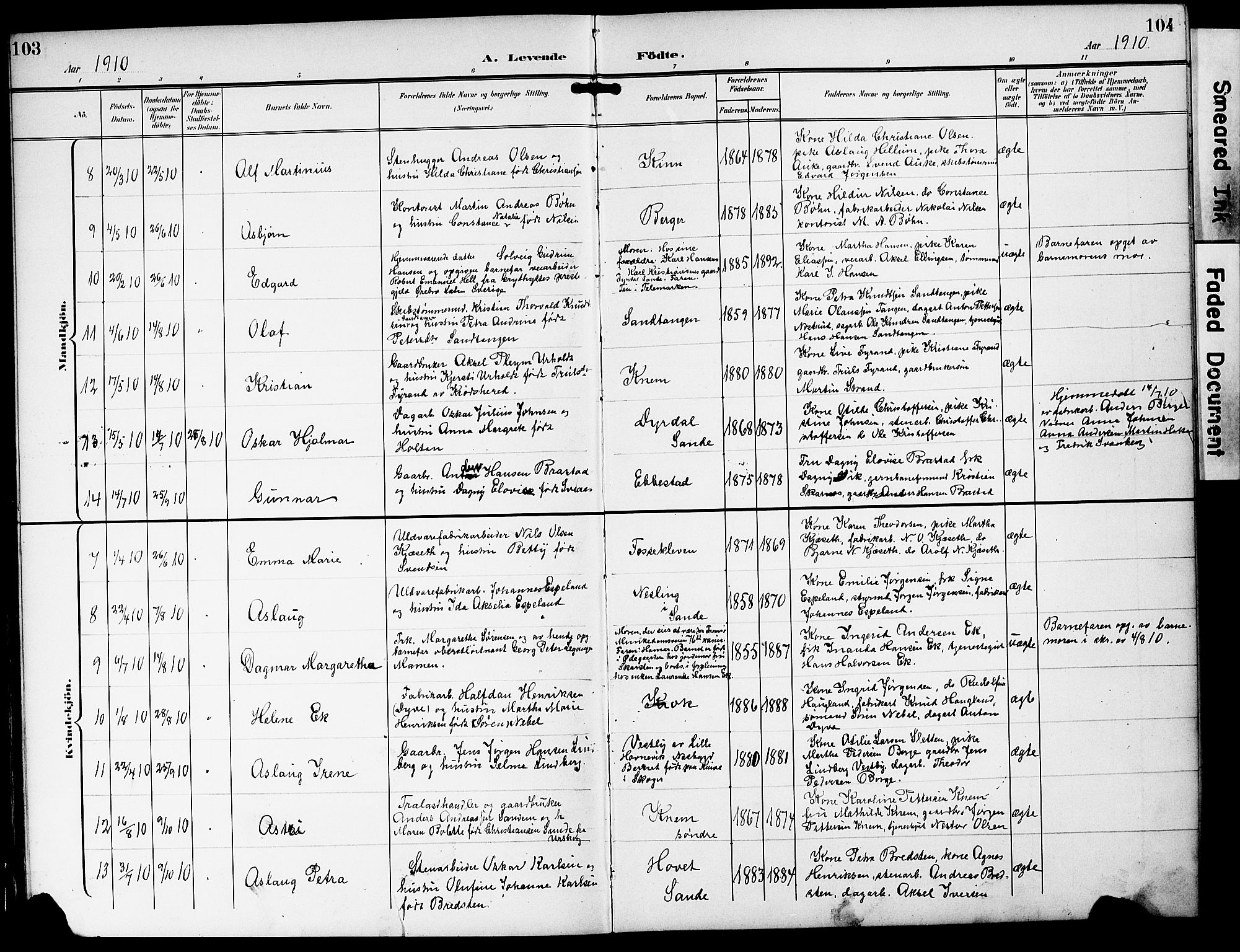 Strømm kirkebøker, AV/SAKO-A-322/G/Ga/L0004: Parish register (copy) no. I 4, 1897-1927, p. 103-104