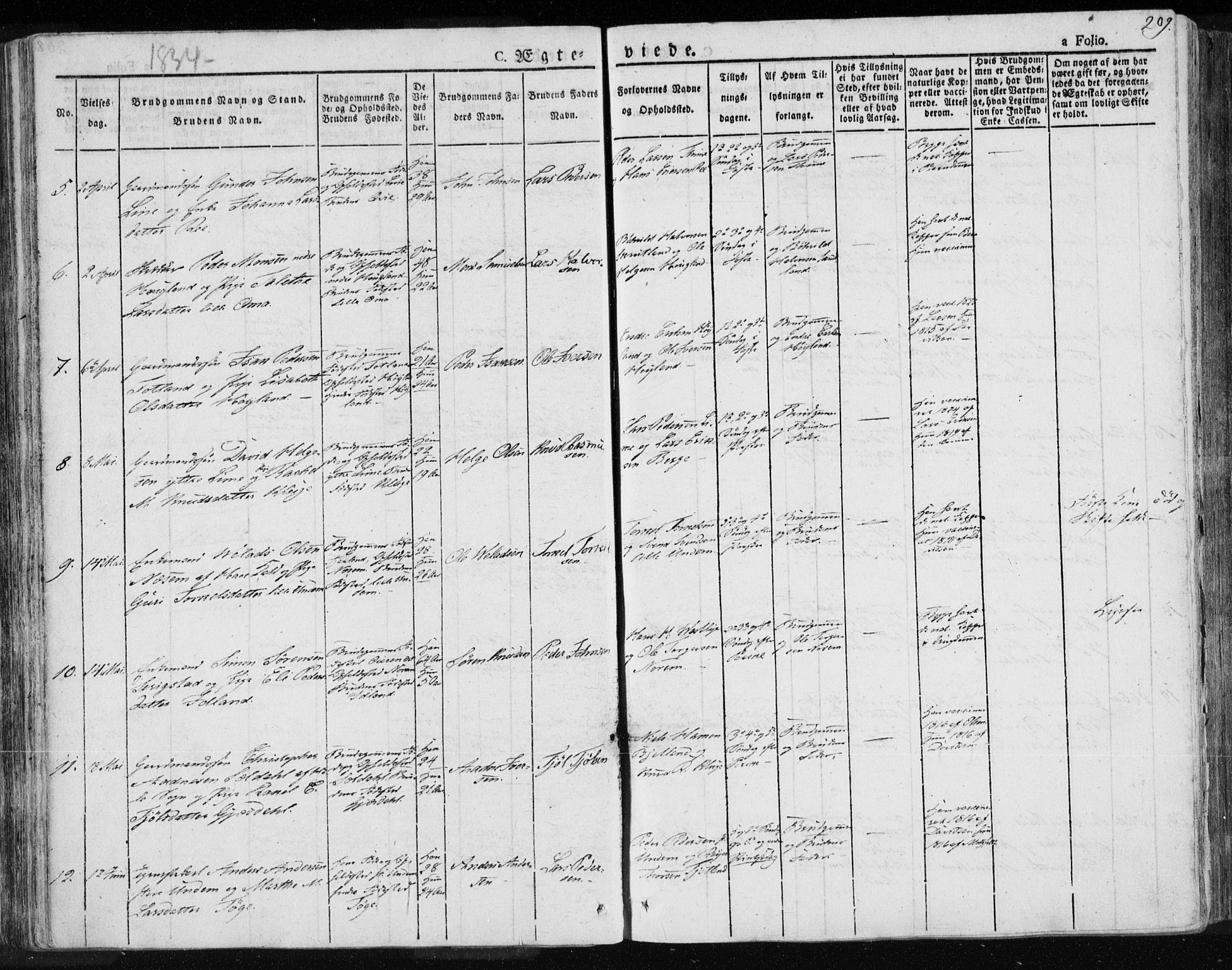 Lye sokneprestkontor, SAST/A-101794/001/30BA/L0004: Parish register (official) no. A 4, 1826-1841, p. 209