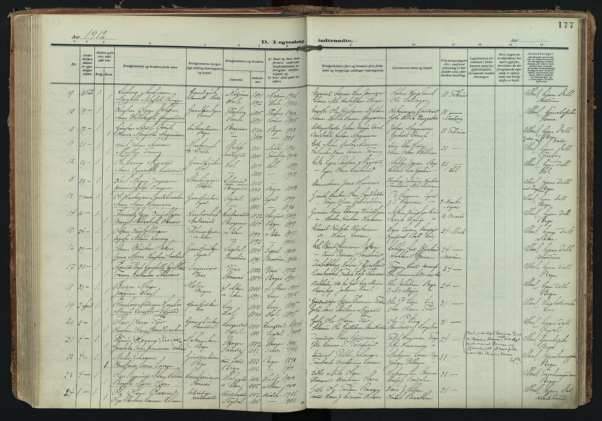 Bragernes kirkebøker, AV/SAKO-A-6/F/Fc/L0008: Parish register (official) no. III 8, 1909-1921, p. 177