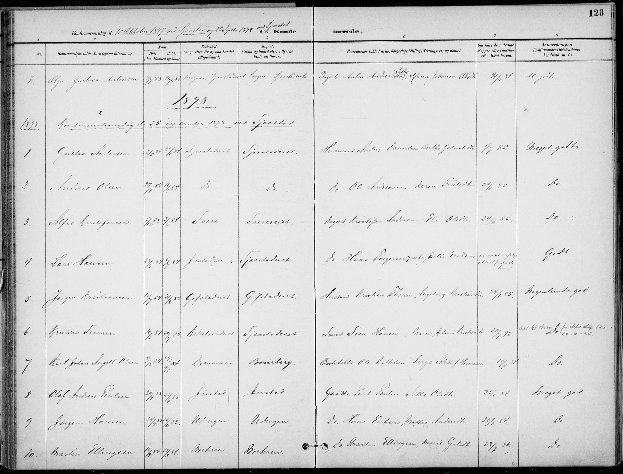 Lier kirkebøker, AV/SAKO-A-230/F/Fa/L0016: Parish register (official) no. I 16, 1895-1900, p. 123