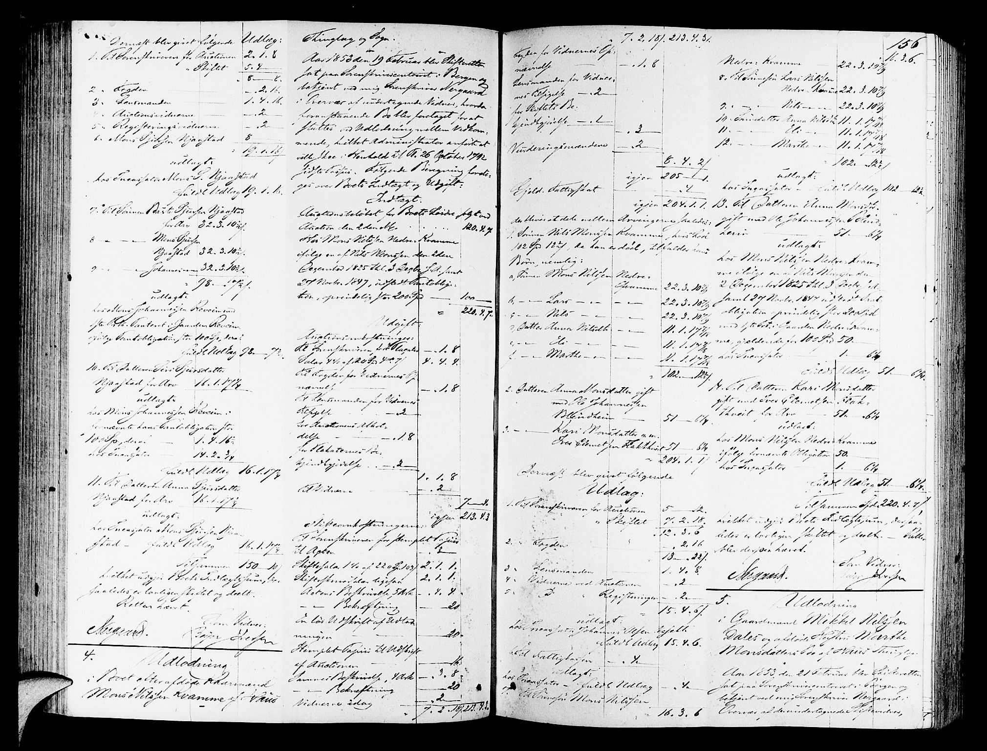 Nordhordland sorenskrivar, SAB/A-2901/1/H/Hd/Hda/L0005: Skifteutlodningsprotokollar, 1851-1857, p. 155b-156a