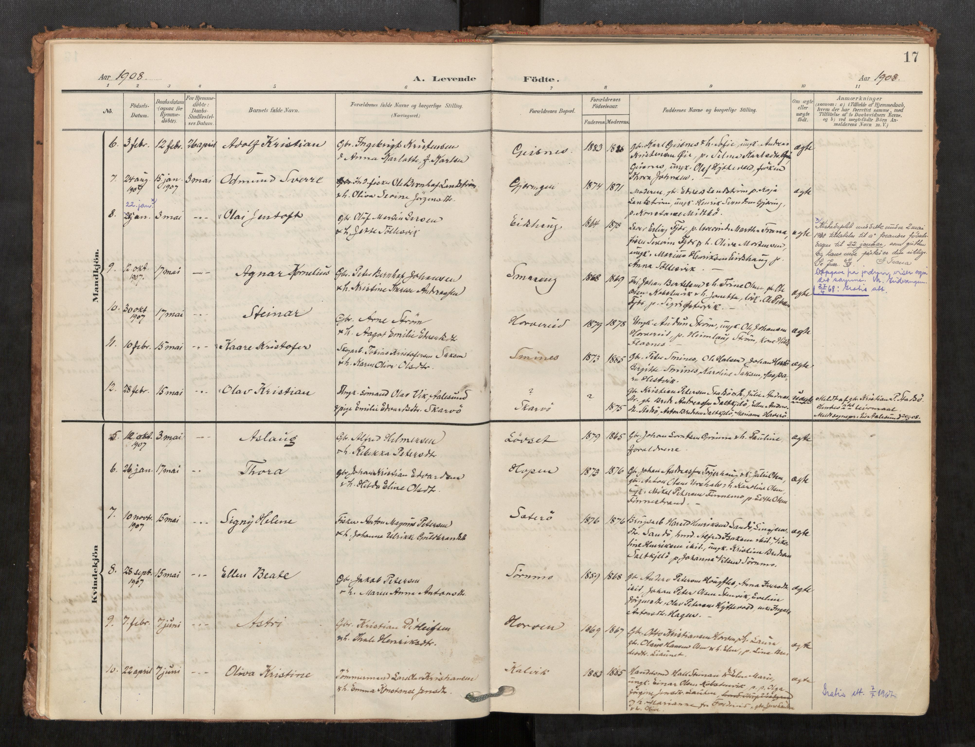 Kolvereid sokneprestkontor, SAT/A-1171/H/Ha/Haa/L0001: Parish register (official) no. 1, 1903-1922, p. 17