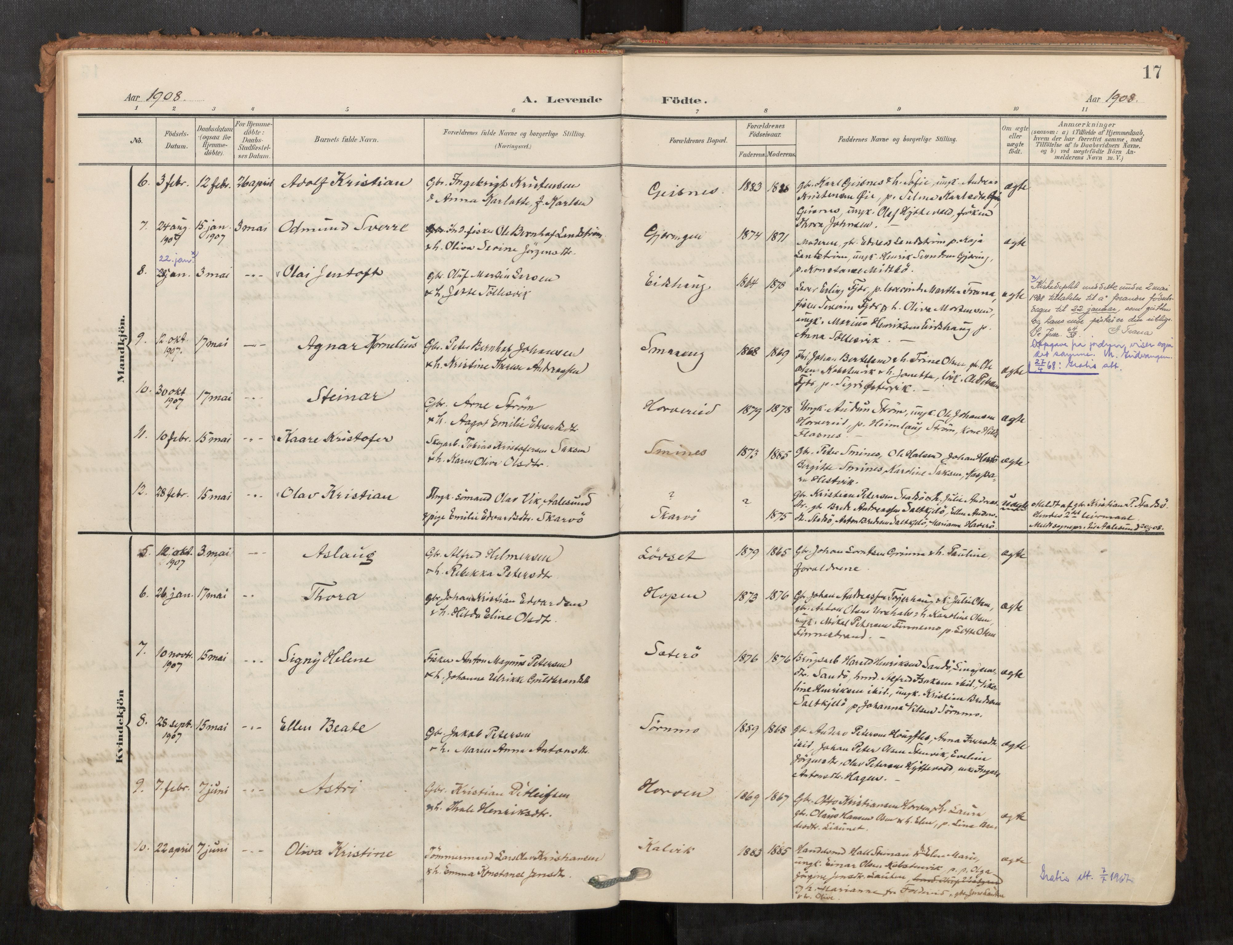 Kolvereid sokneprestkontor, AV/SAT-A-1171/H/Ha/Haa/L0001: Parish register (official) no. 1, 1903-1922, p. 17