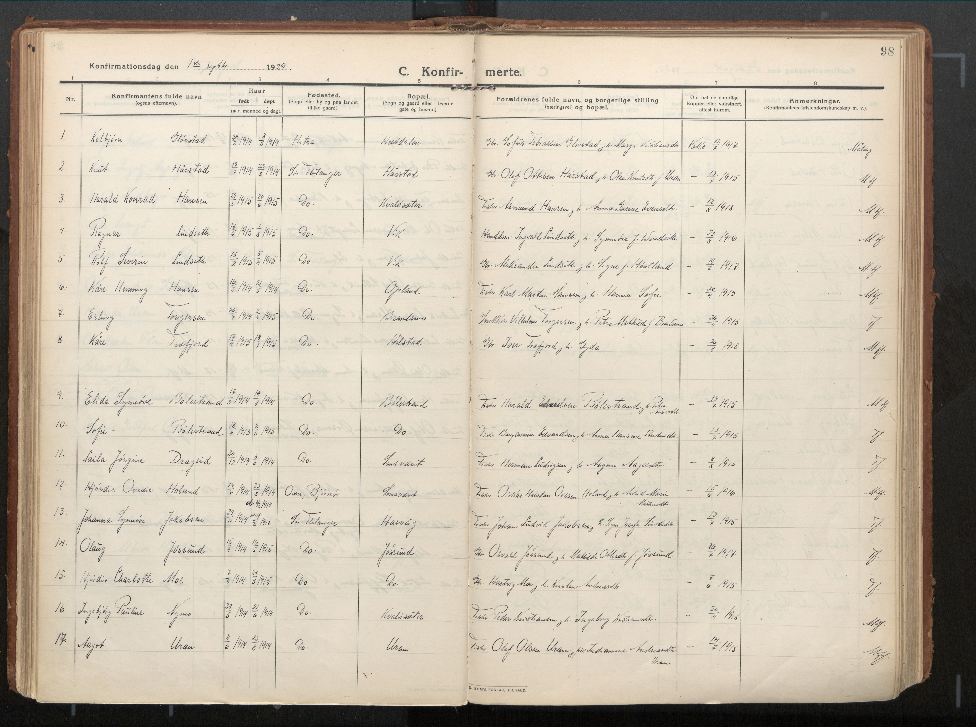 Ministerialprotokoller, klokkerbøker og fødselsregistre - Nord-Trøndelag, AV/SAT-A-1458/771/L0598: Parish register (official) no. 771A05, 1911-1937, p. 98