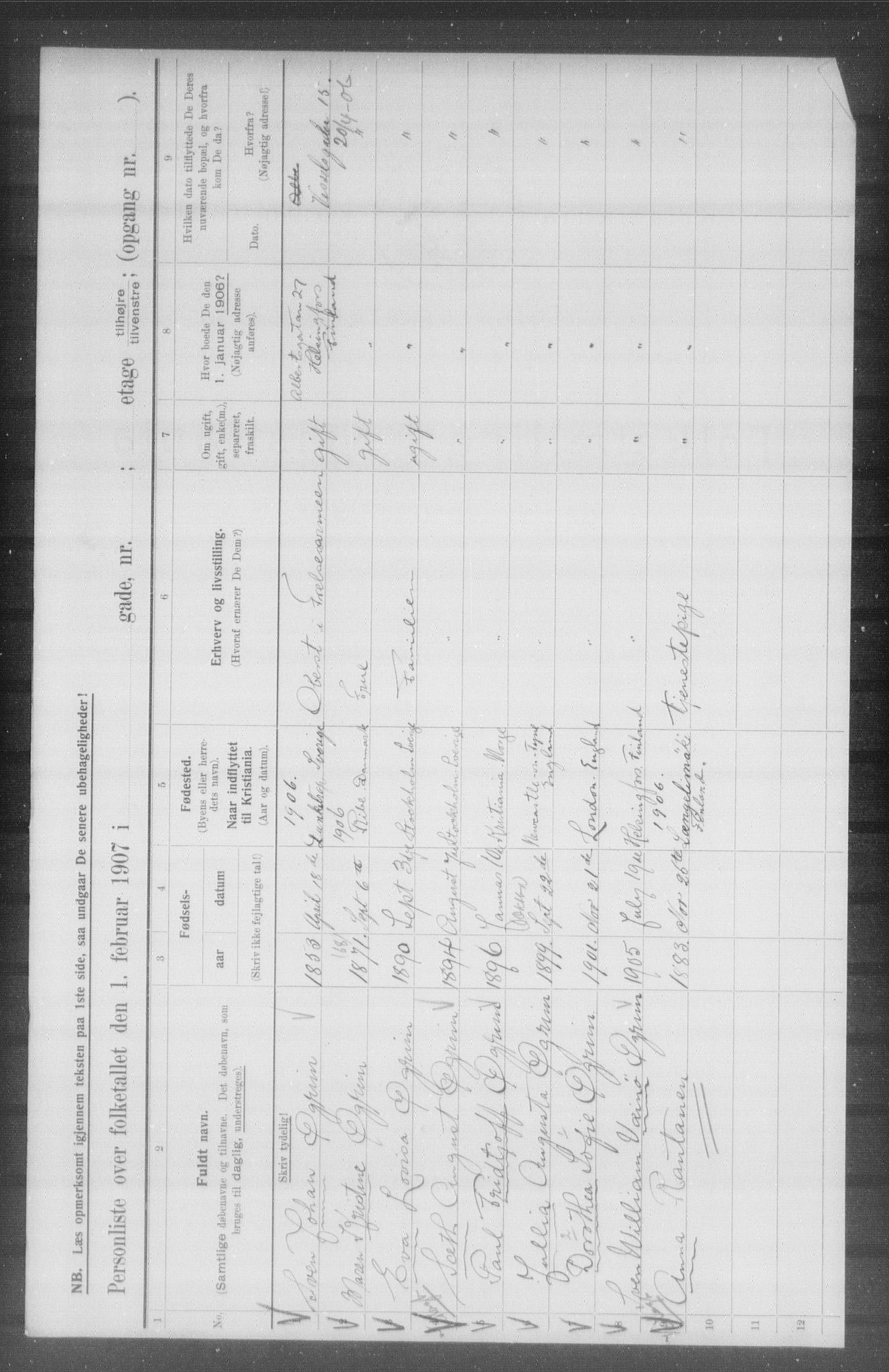 OBA, Municipal Census 1907 for Kristiania, 1907, p. 16459