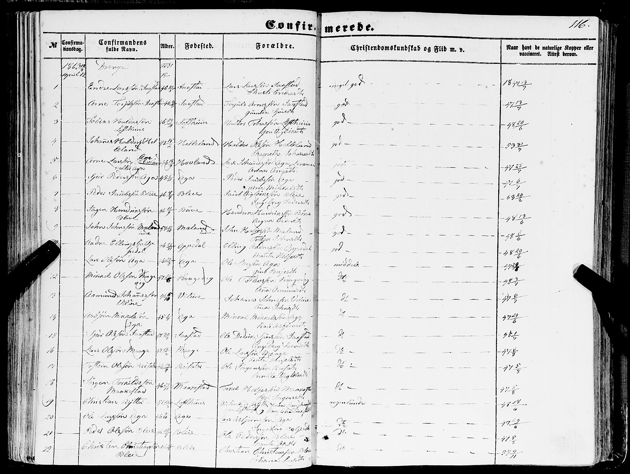 Ullensvang sokneprestembete, AV/SAB-A-78701/H/Haa: Parish register (official) no. A 11, 1854-1866, p. 116