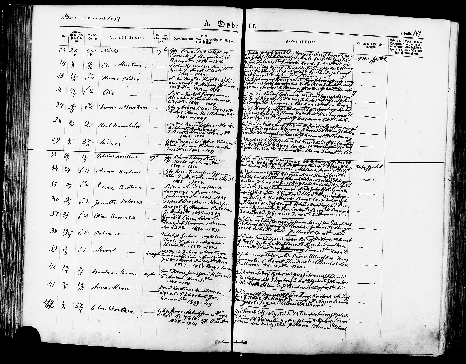 Ministerialprotokoller, klokkerbøker og fødselsregistre - Møre og Romsdal, SAT/A-1454/568/L0806: Parish register (official) no. 568A12 /3, 1878-1884, p. 149