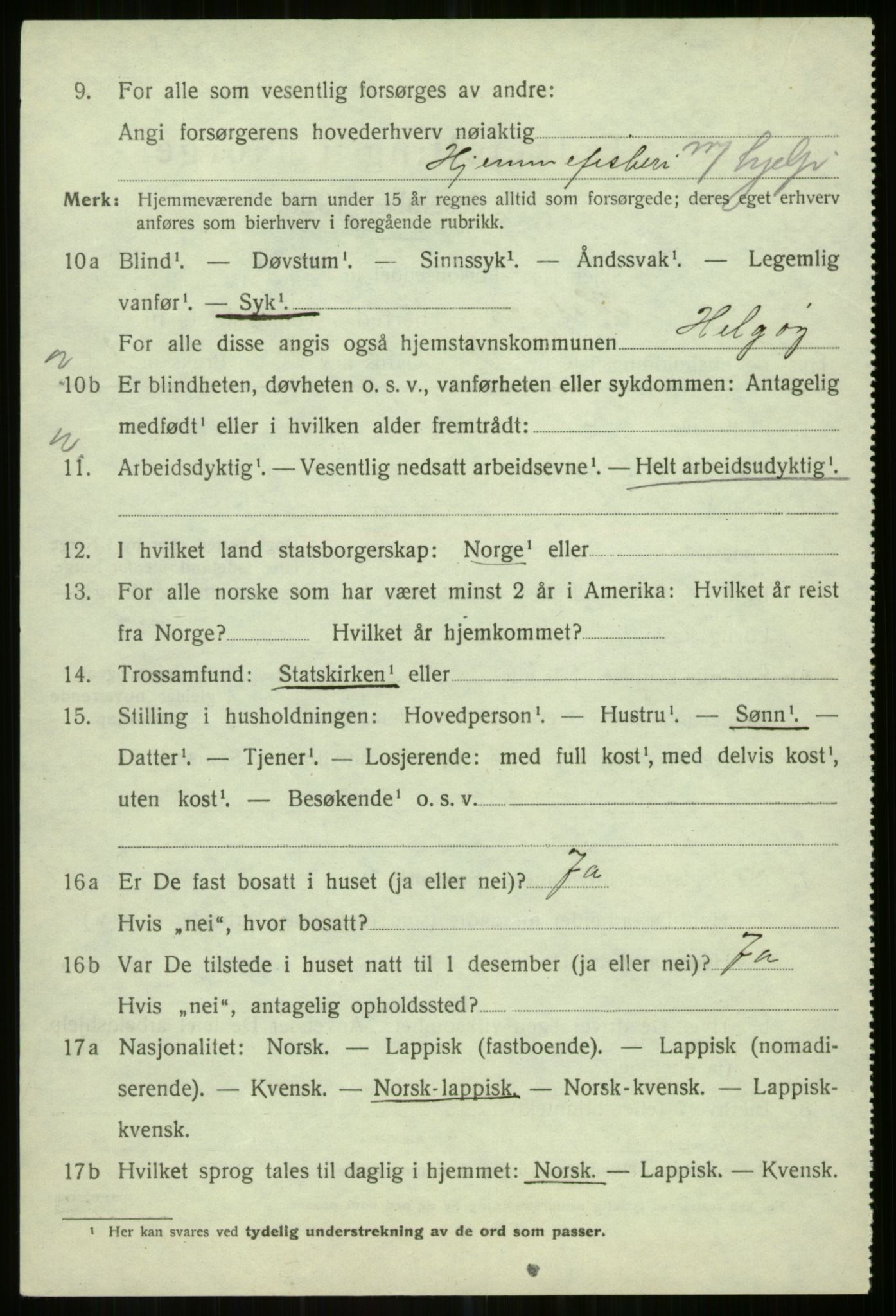 SATØ, 1920 census for Helgøy, 1920, p. 1168
