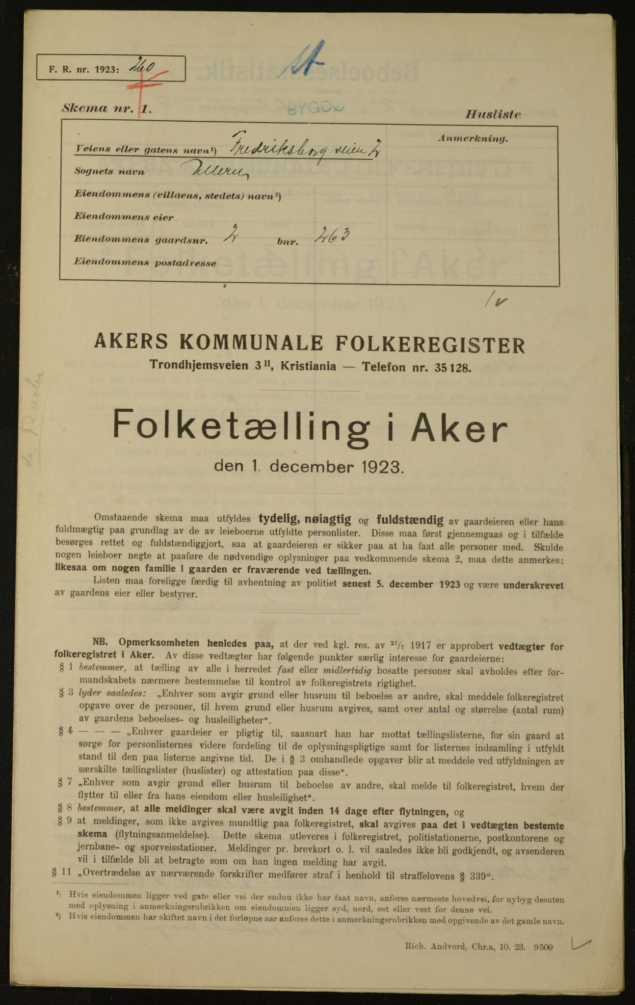 , Municipal Census 1923 for Aker, 1923, p. 1720