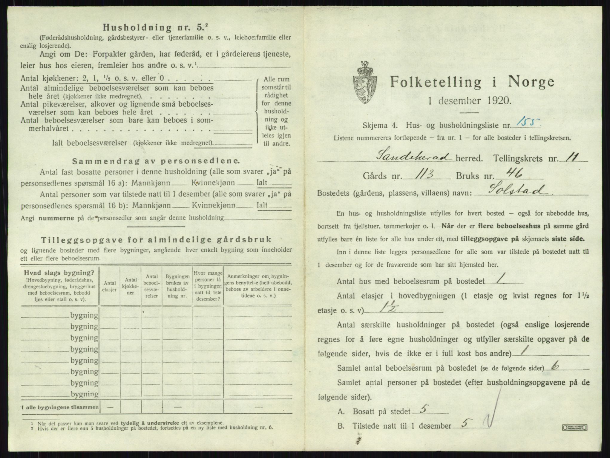 SAKO, 1920 census for Sandeherred, 1920, p. 2567