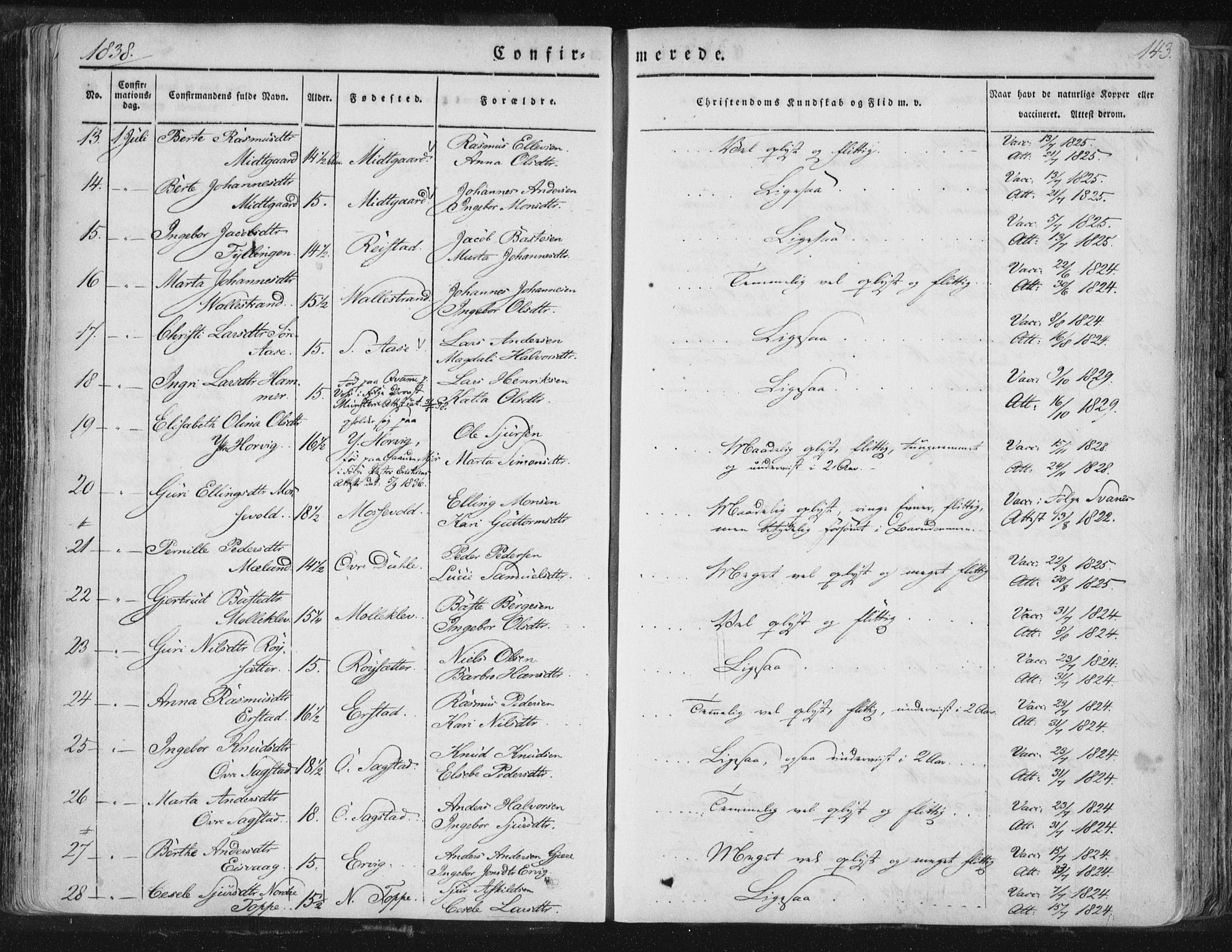 Hamre sokneprestembete, AV/SAB-A-75501/H/Ha/Haa/Haaa/L0012: Parish register (official) no. A 12, 1834-1845, p. 143