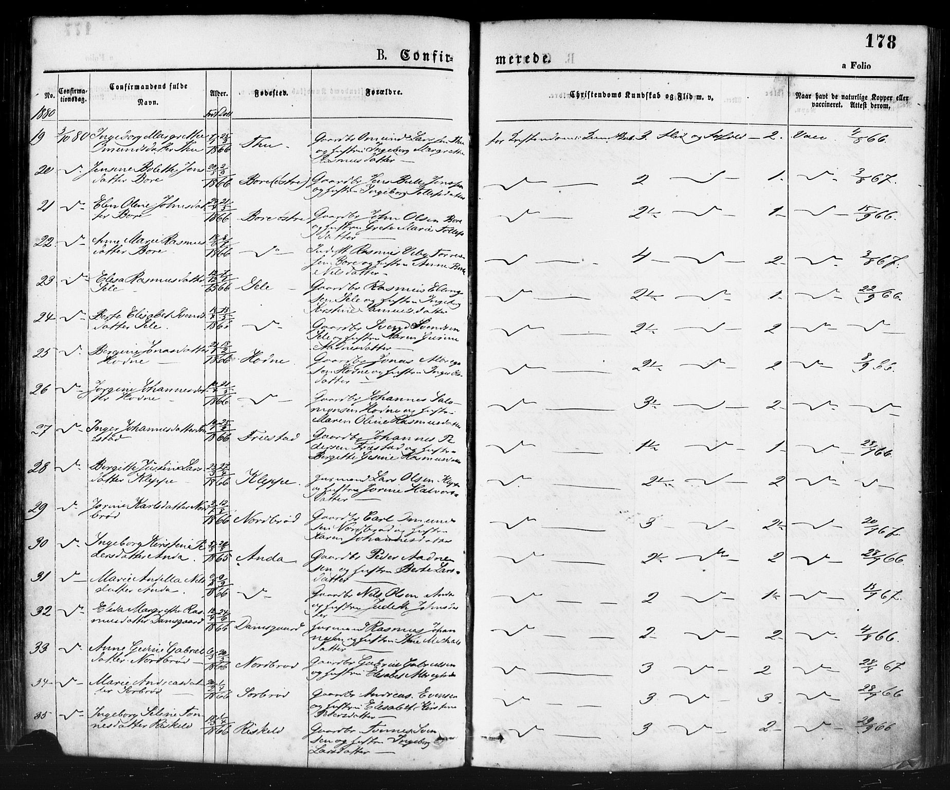 Klepp sokneprestkontor, AV/SAST-A-101803/001/3/30BA/L0006: Parish register (official) no. A 6, 1871-1885, p. 178