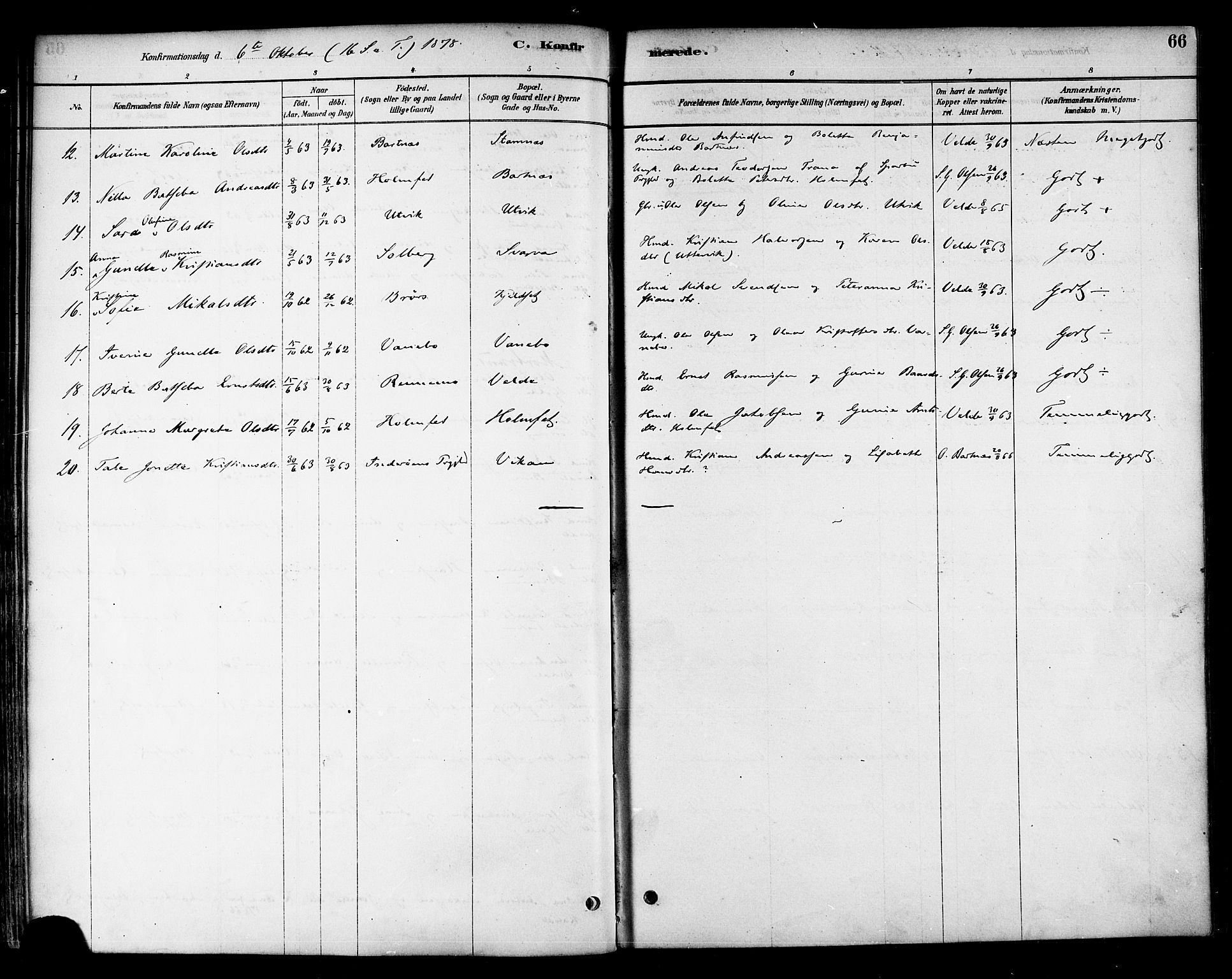 Ministerialprotokoller, klokkerbøker og fødselsregistre - Nord-Trøndelag, SAT/A-1458/741/L0395: Parish register (official) no. 741A09, 1878-1888, p. 66