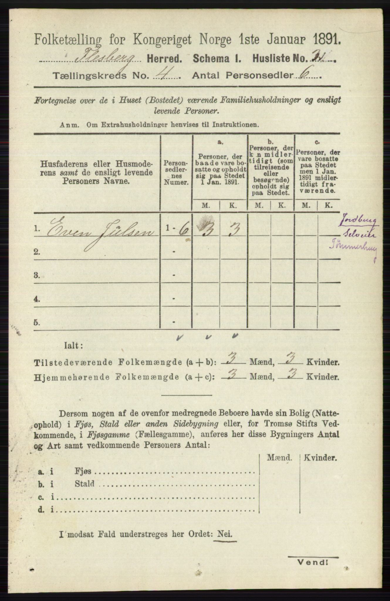 RA, 1891 census for 0631 Flesberg, 1891, p. 488