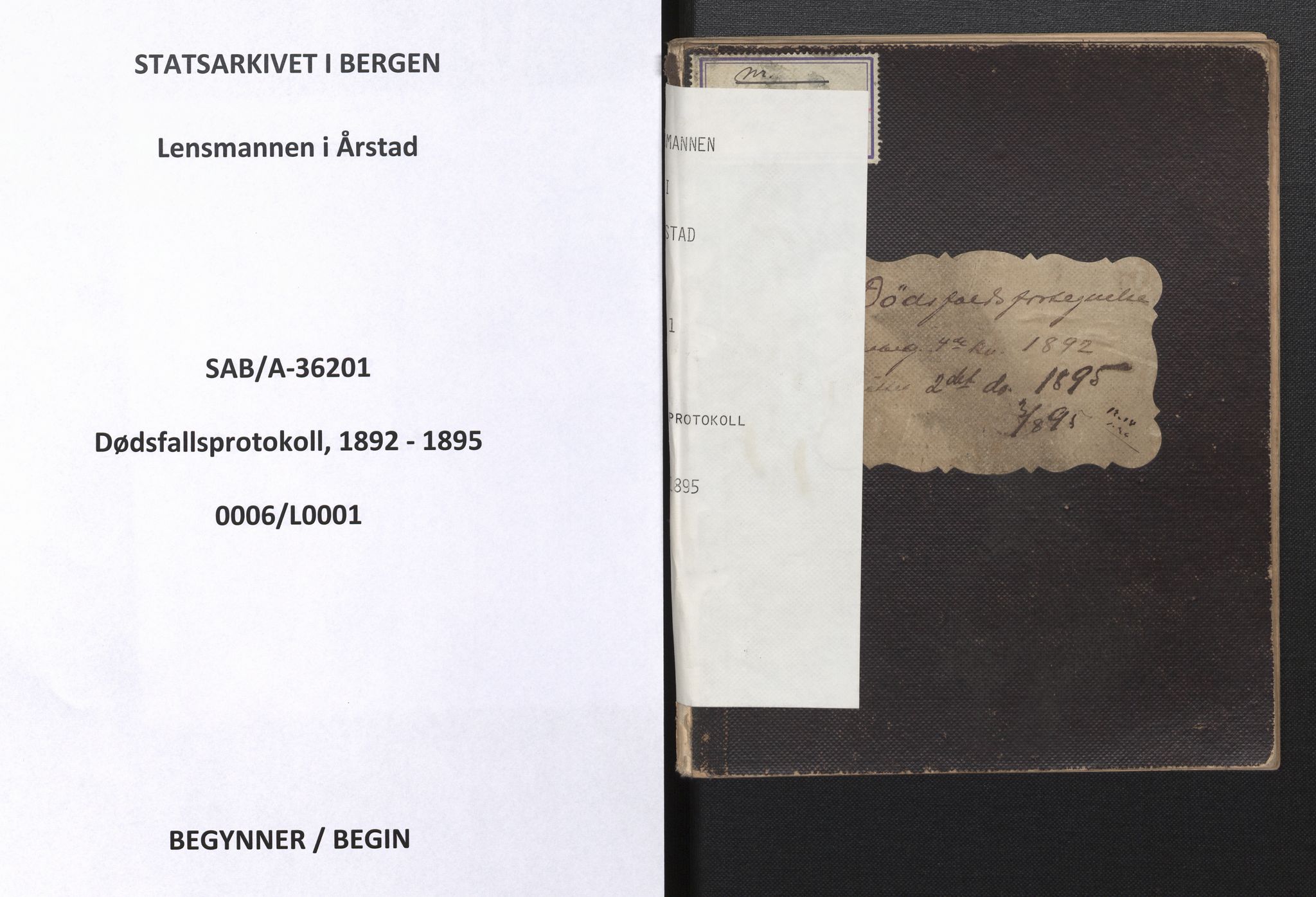 Lensmannen i Årstad, SAB/A-36201/0006/L0001: Dødsfallprotokoll, 1892-1895