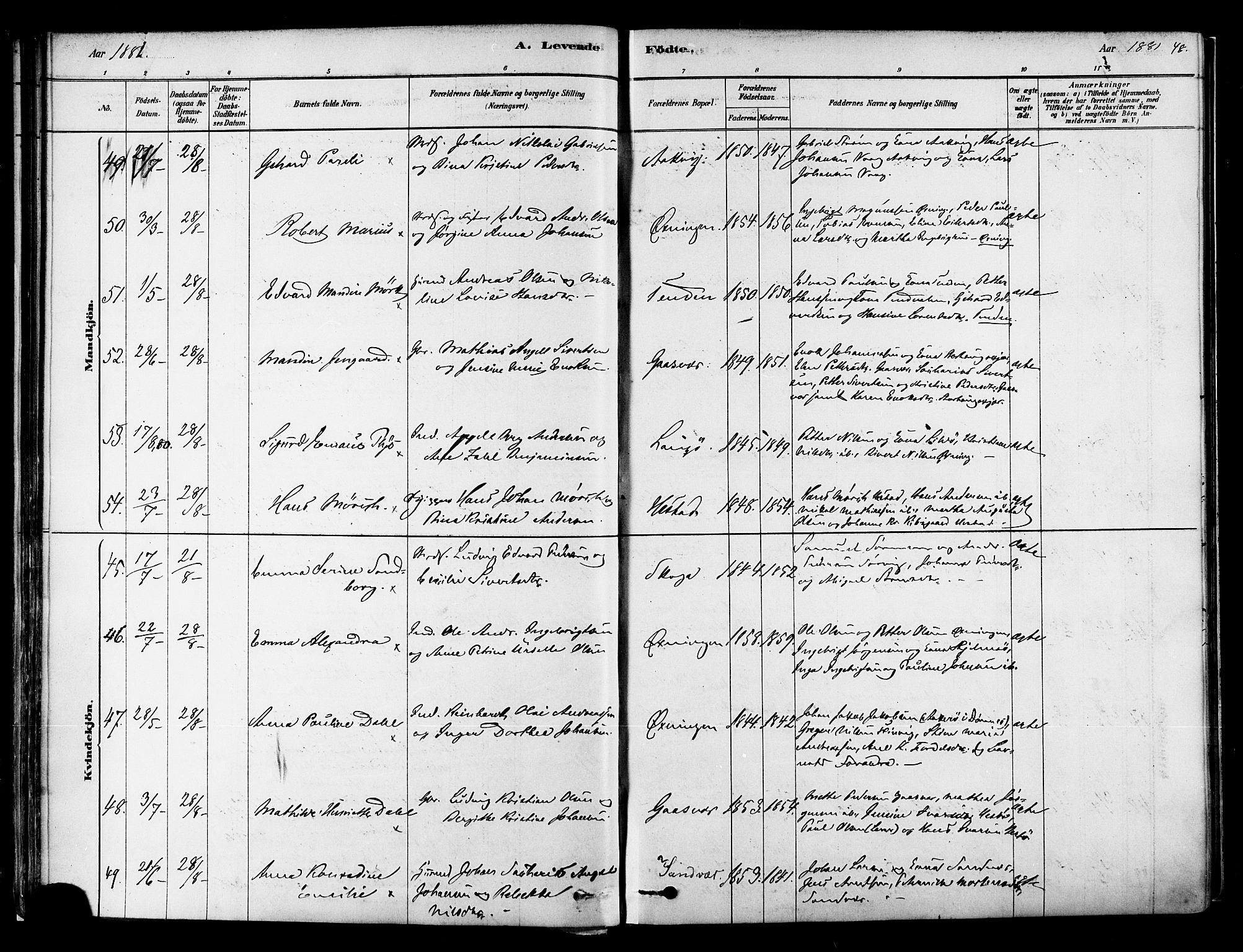 Ministerialprotokoller, klokkerbøker og fødselsregistre - Nordland, AV/SAT-A-1459/834/L0507: Parish register (official) no. 834A05, 1878-1892, p. 48