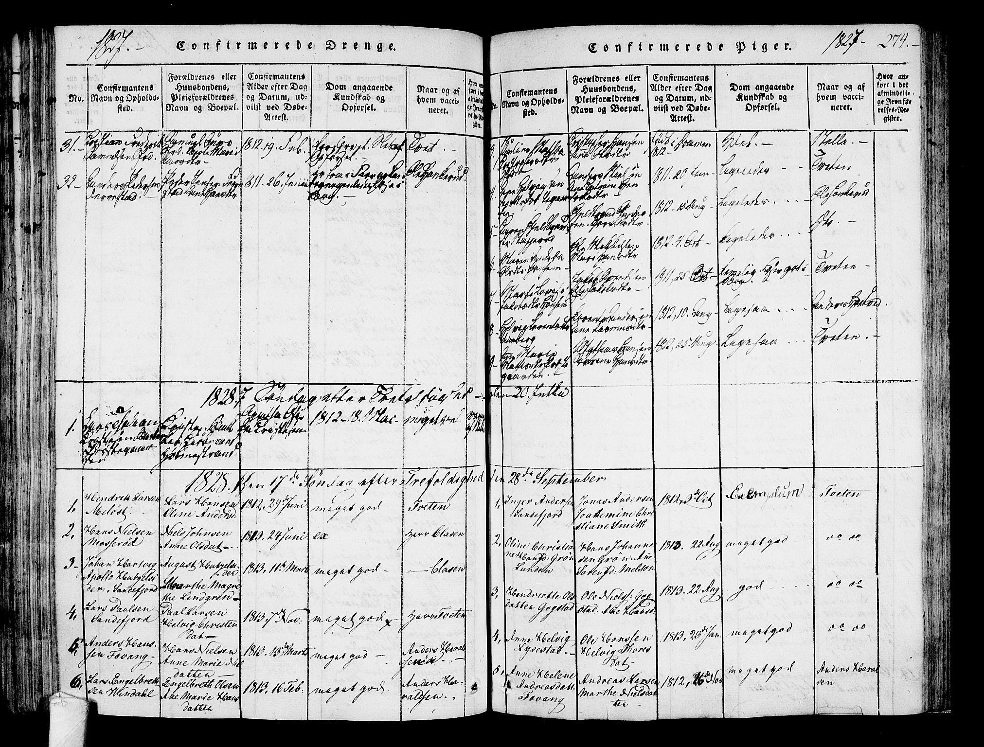 Sandar kirkebøker, SAKO/A-243/F/Fa/L0004: Parish register (official) no. 4, 1814-1832, p. 274