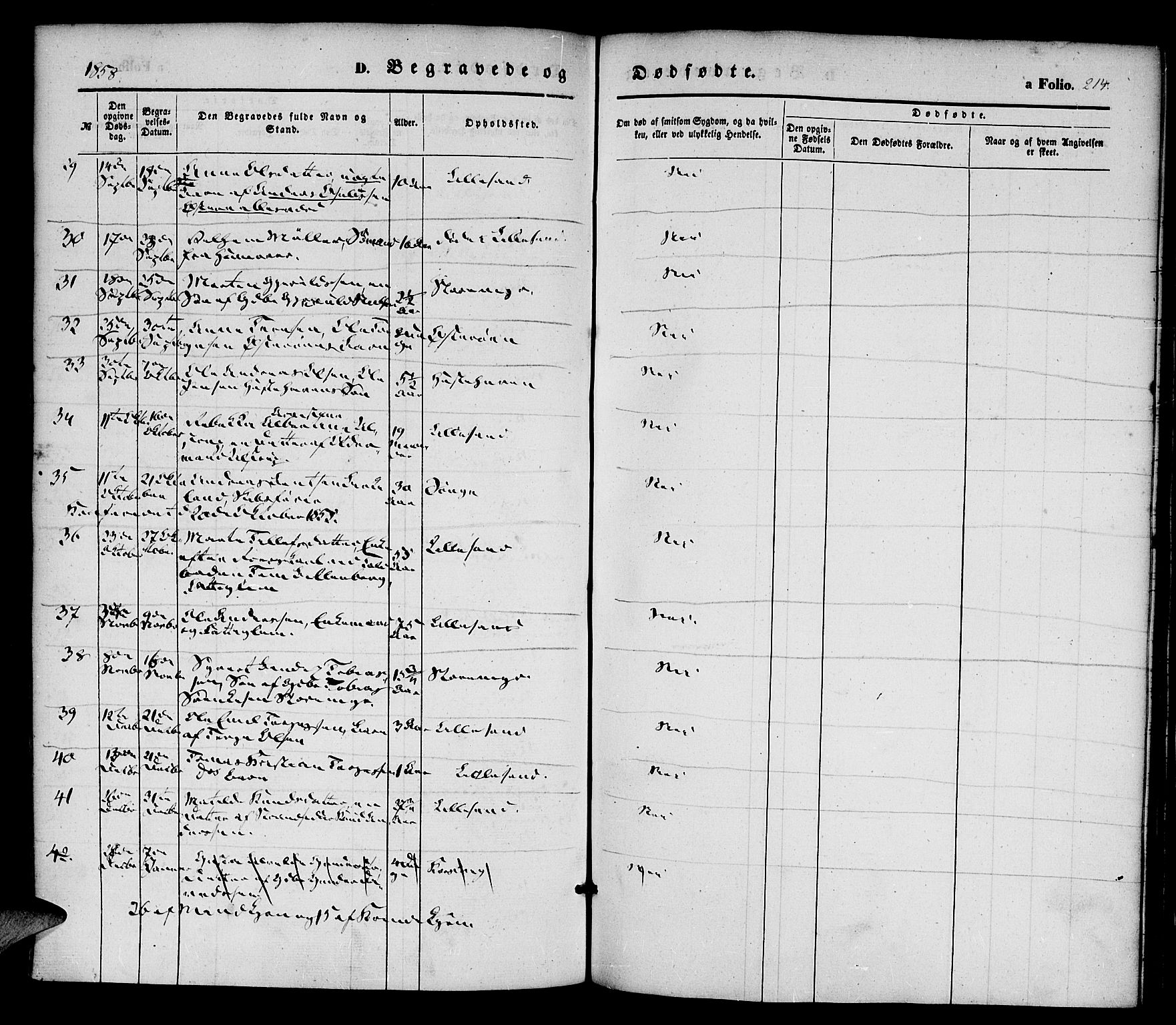 Vestre Moland sokneprestkontor, AV/SAK-1111-0046/F/Fa/Fab/L0006: Parish register (official) no. A 6, 1850-1858, p. 214