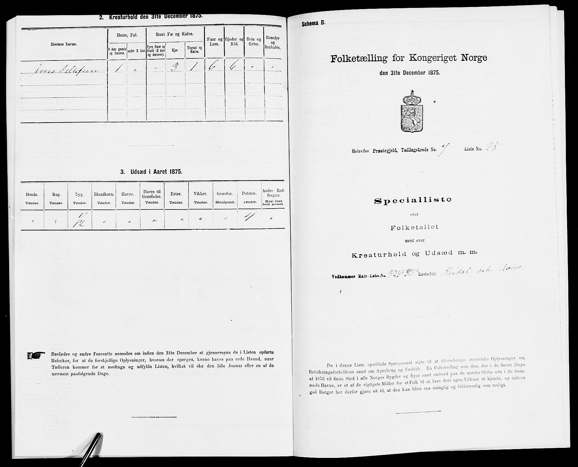 SAK, 1875 census for 0933P Herefoss, 1875, p. 616