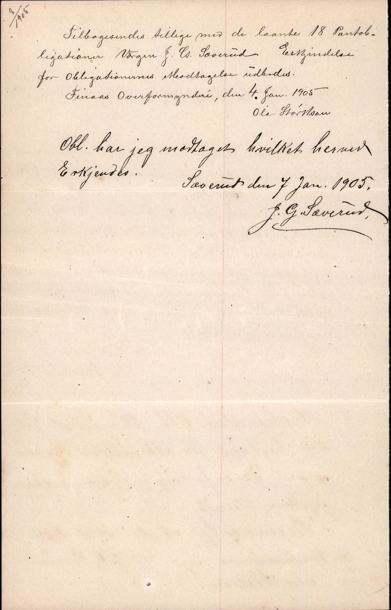 Finnaas kommune. Overformynderiet, IKAH/1218a-812/D/Da/Daa/L0002/0003: Kronologisk ordna korrespondanse / Kronologisk ordna korrespondanse, 1905-1909, p. 2