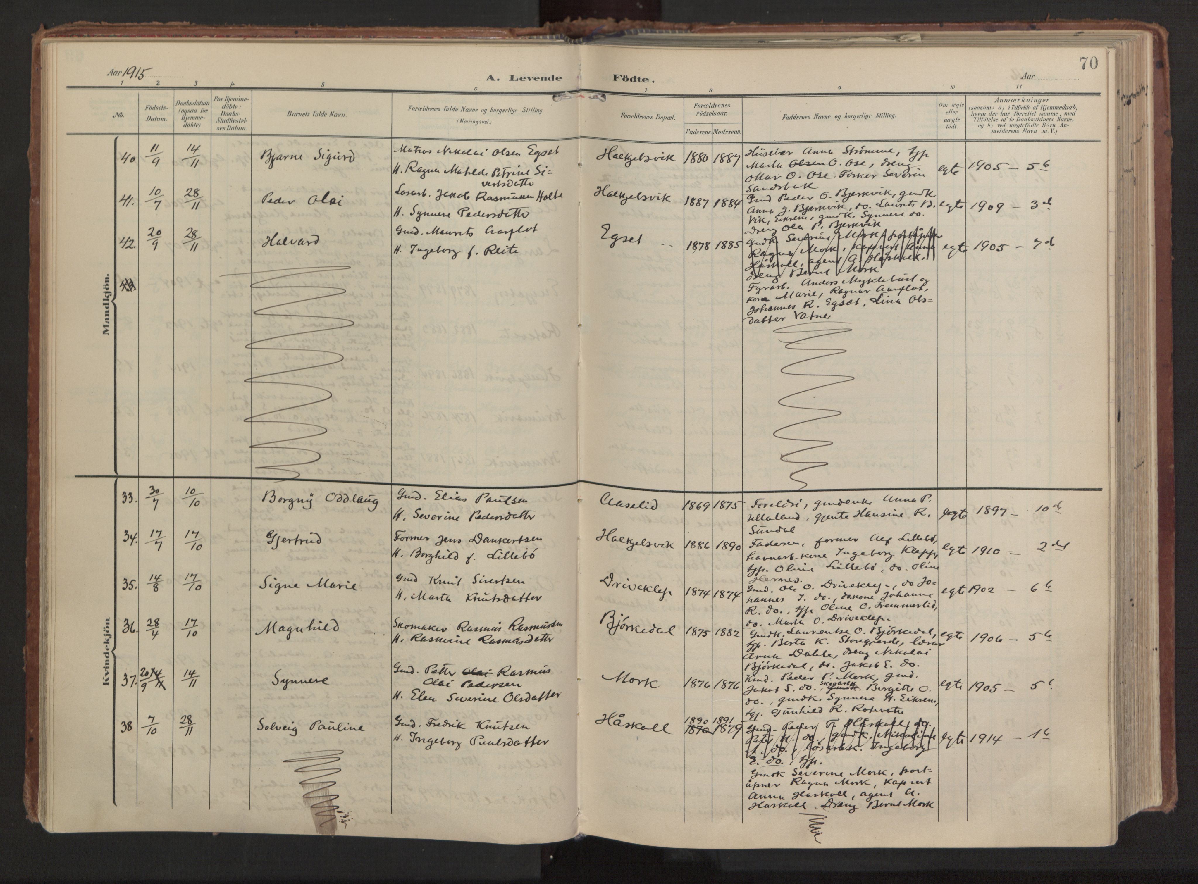 Ministerialprotokoller, klokkerbøker og fødselsregistre - Møre og Romsdal, AV/SAT-A-1454/511/L0144: Parish register (official) no. 511A11, 1906-1923, p. 70