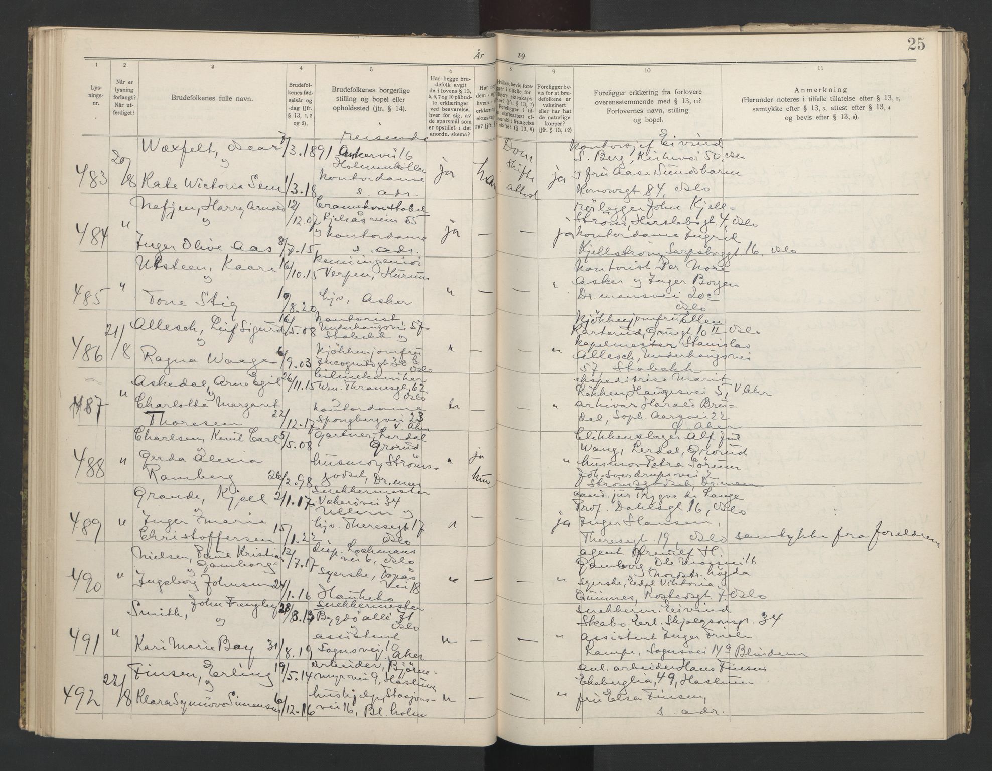 Aker sorenskriveri, AV/SAO-A-10895/L/Lb/L0002: Lysningsbok, 1942-1943, p. 25