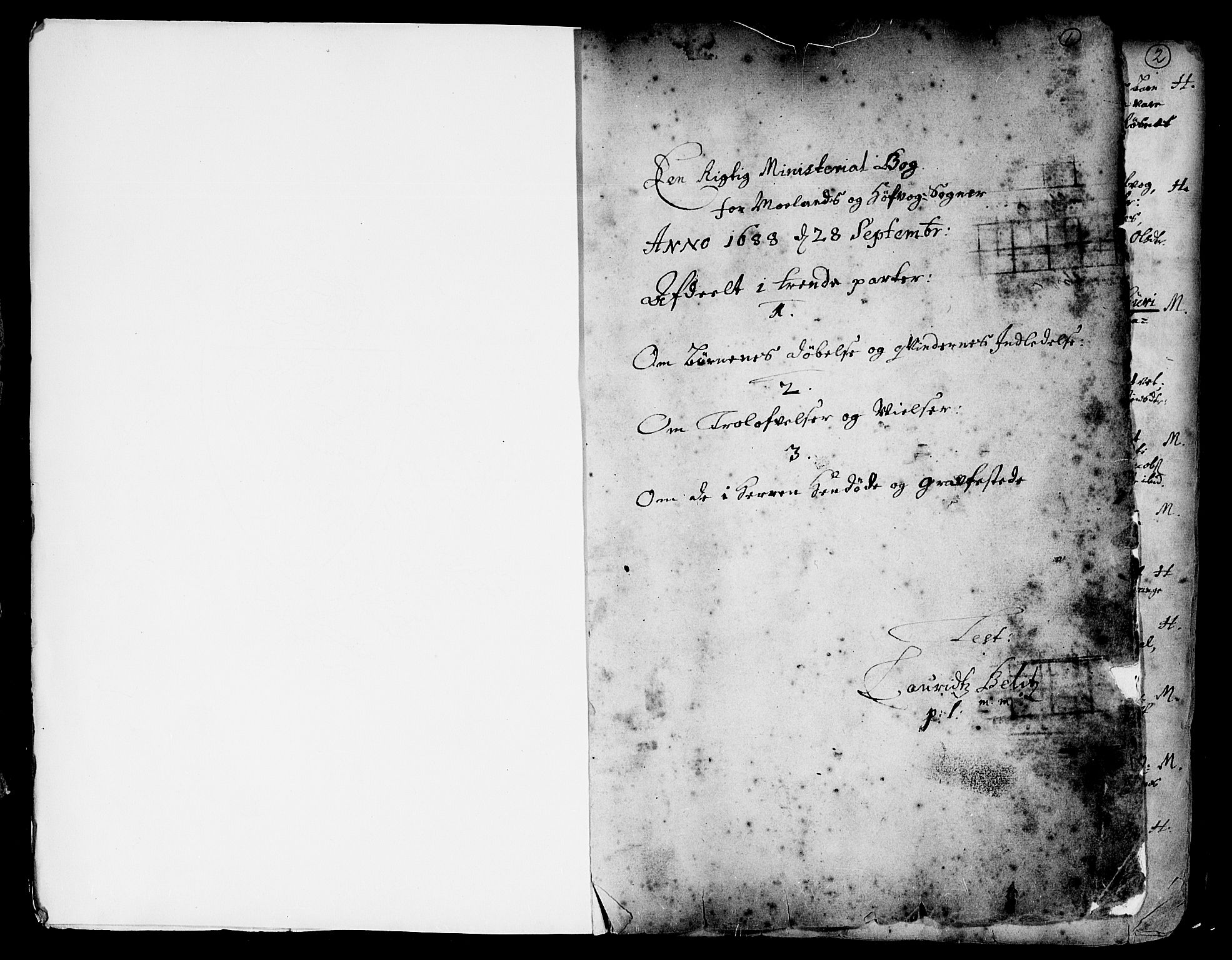 Vestre Moland sokneprestkontor, SAK/1111-0046/F/Fa/Fab/L0001: Parish register (official) no. A 1, 1687-1760, p. 1